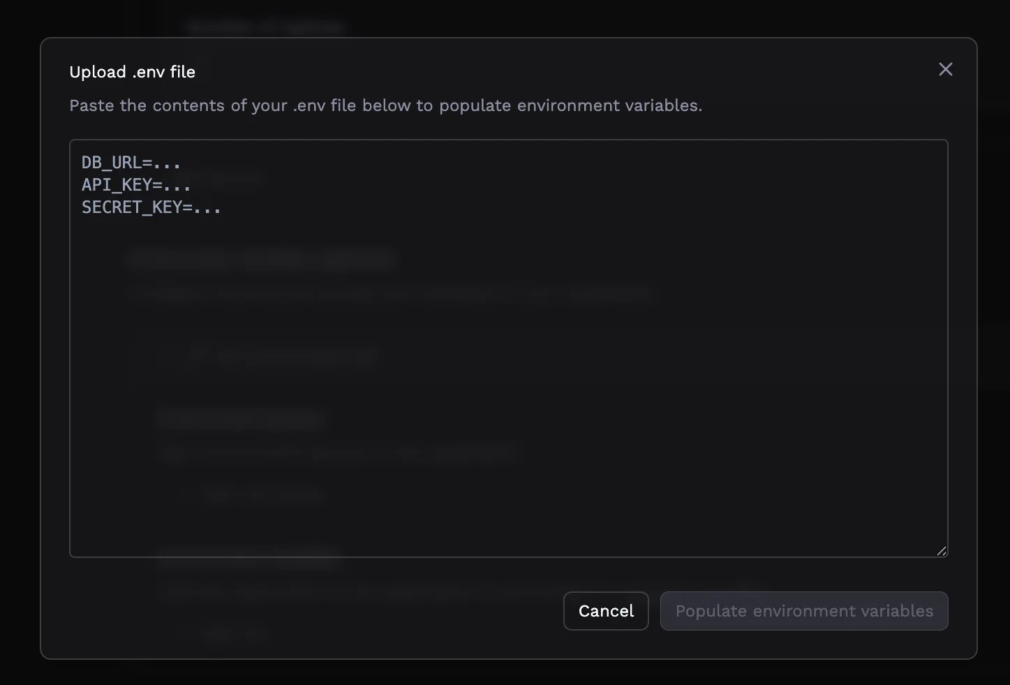.env file upload modal