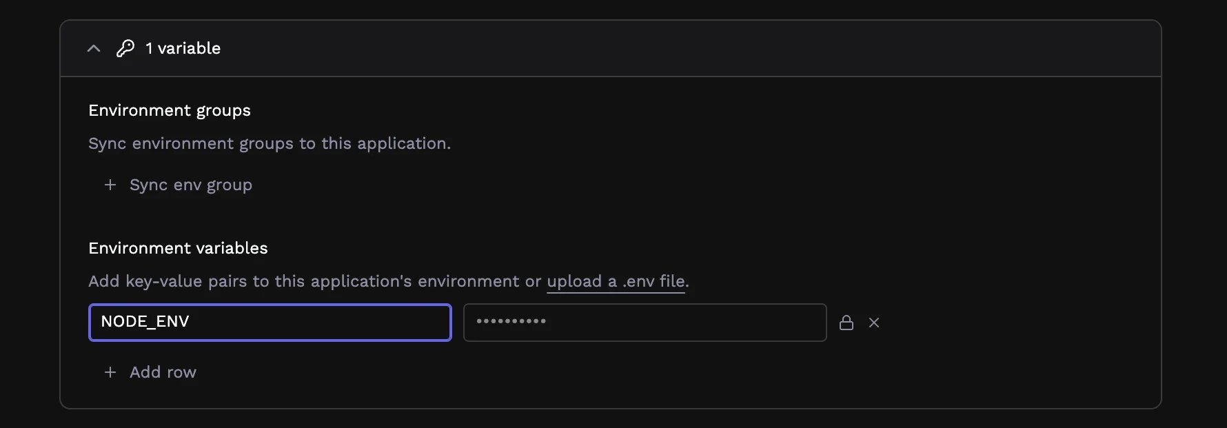Environment variable editor with lock icons