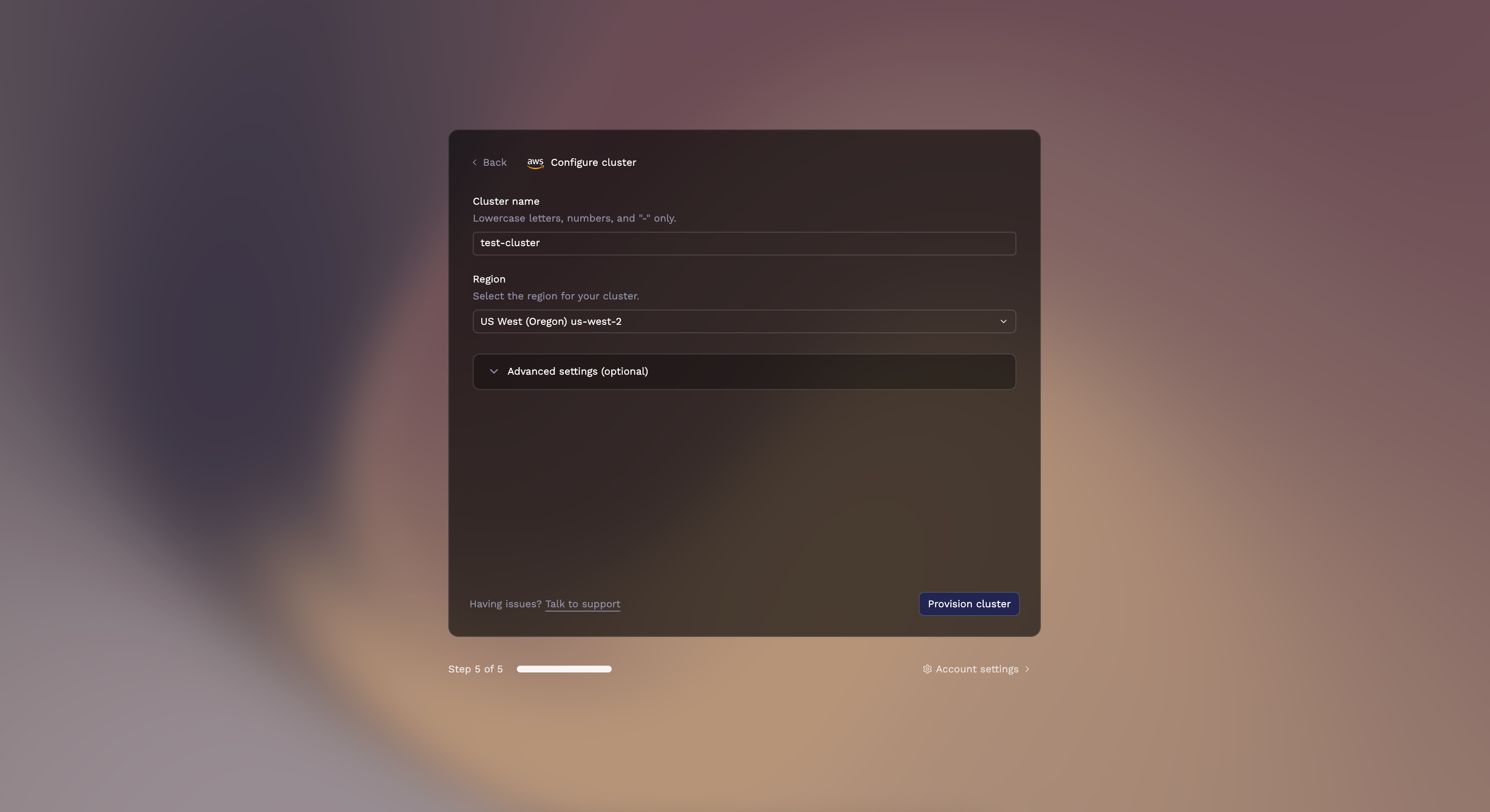AWS cluster configuration