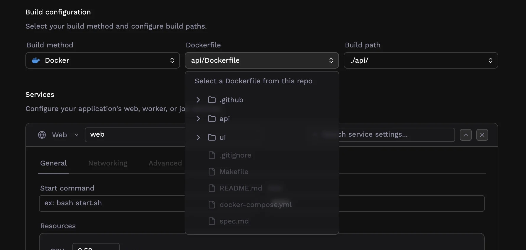 Dockerfile path selector