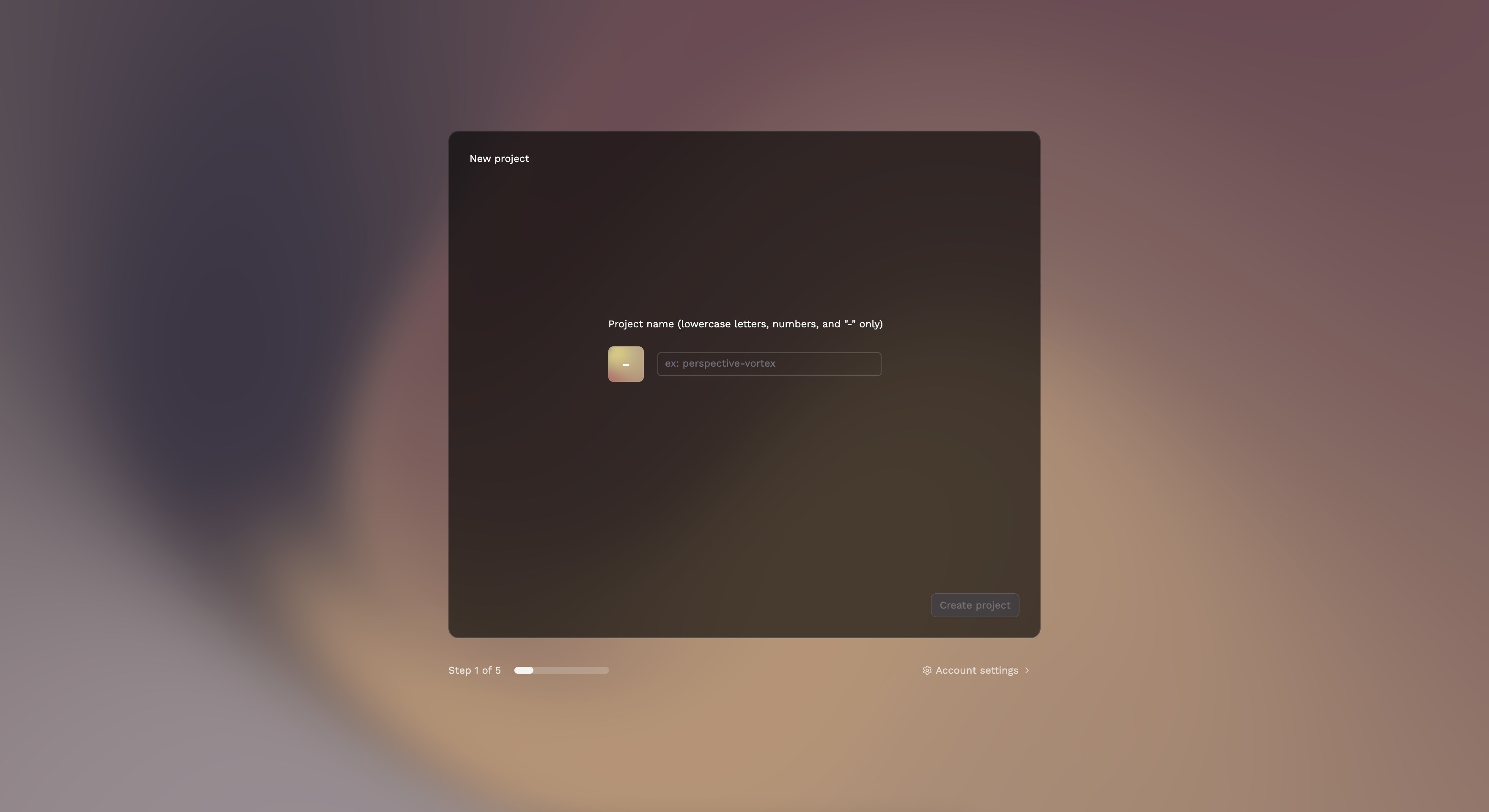 Create project screen