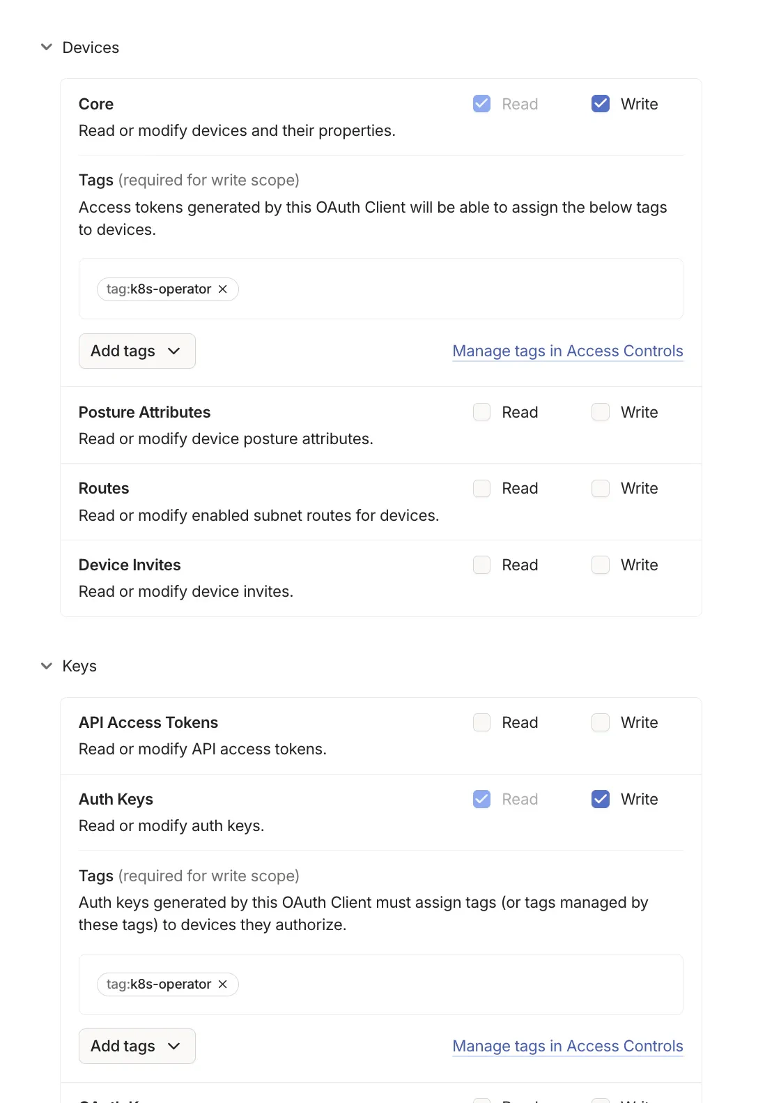 Tailscale OAuth Scopes