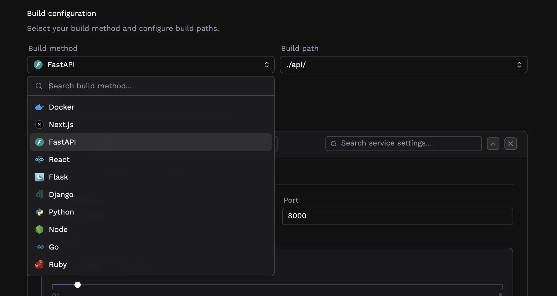 Build method selector