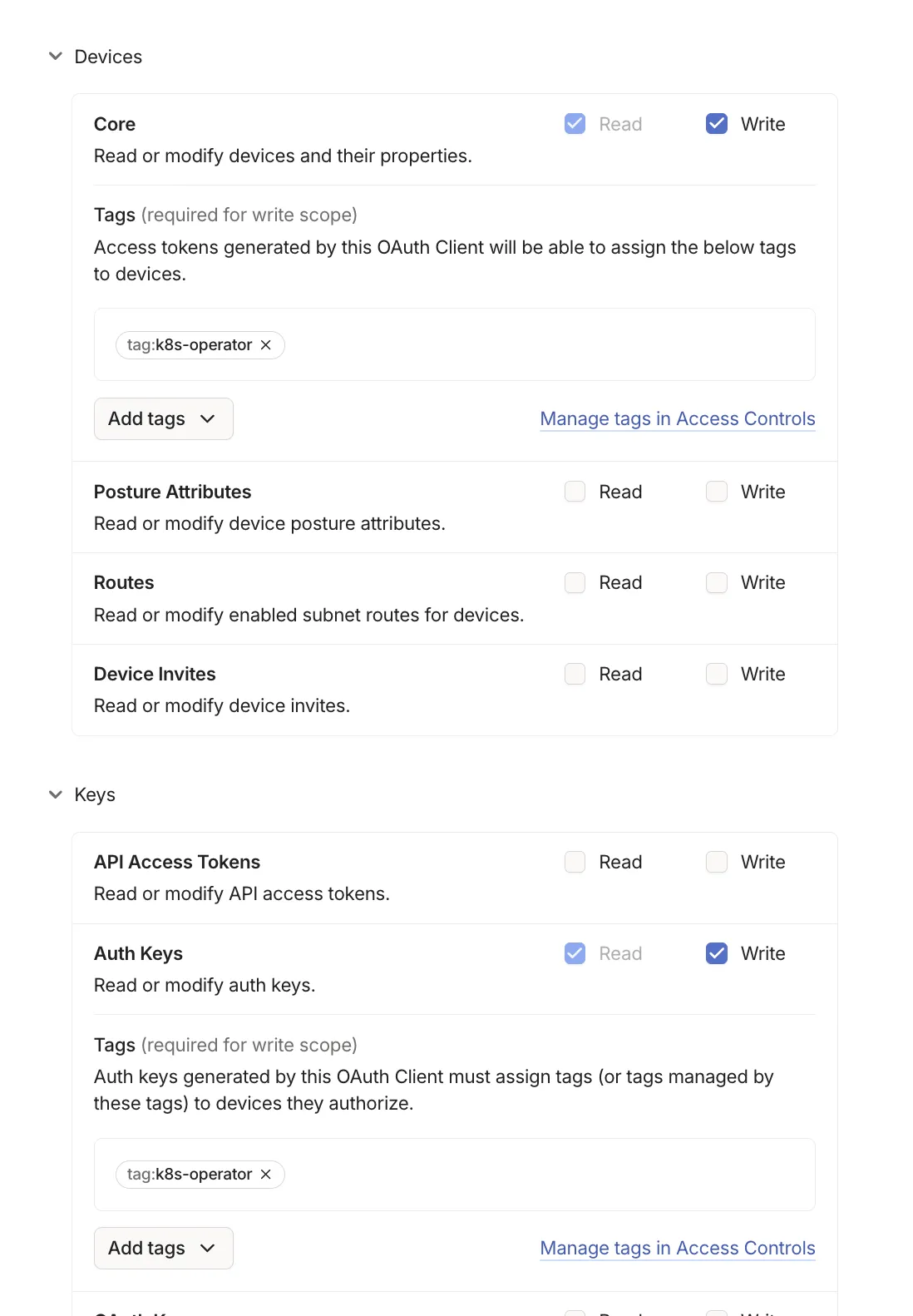 Tailscale OAuth Scopes