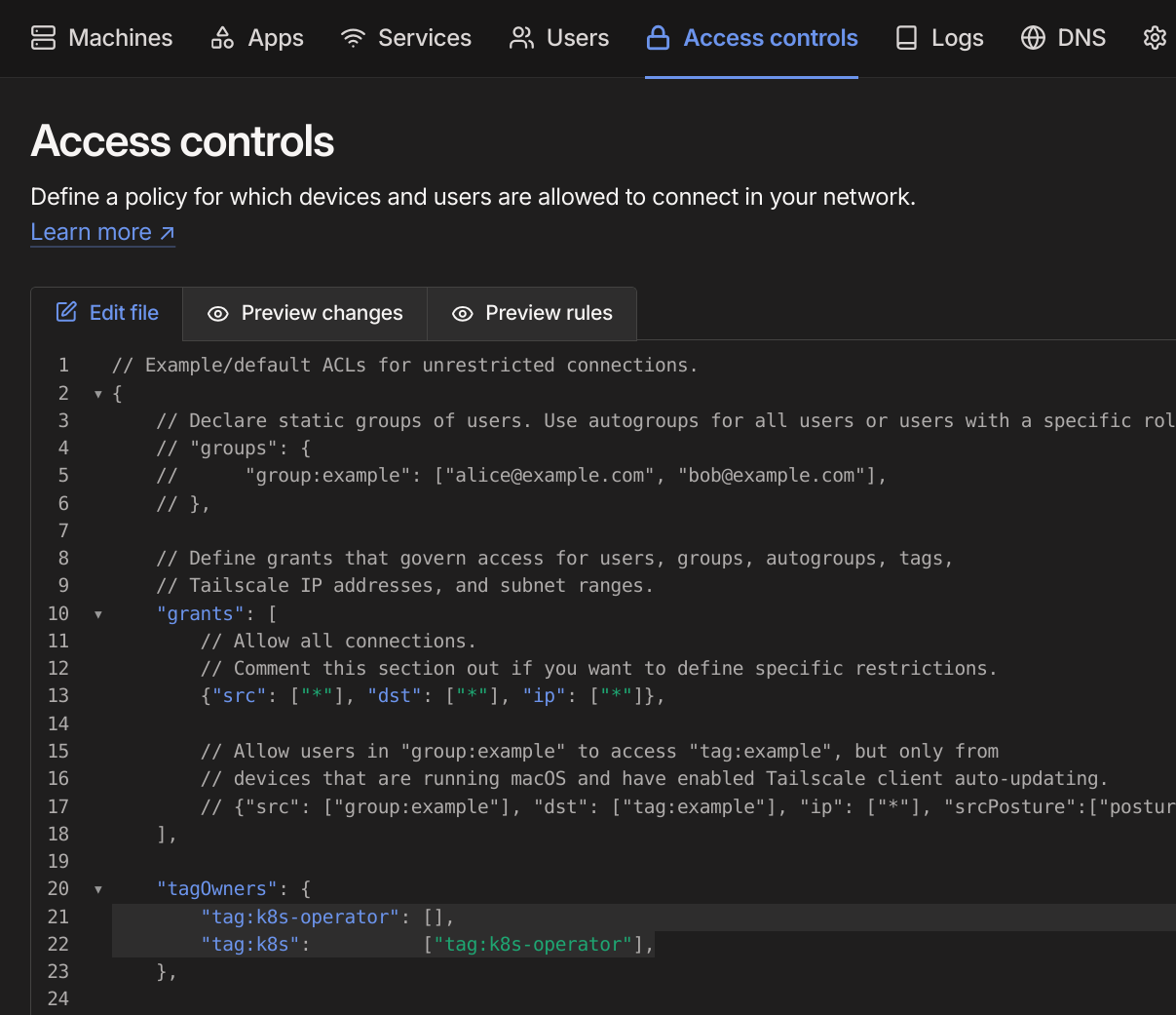 Tailscale Policy File