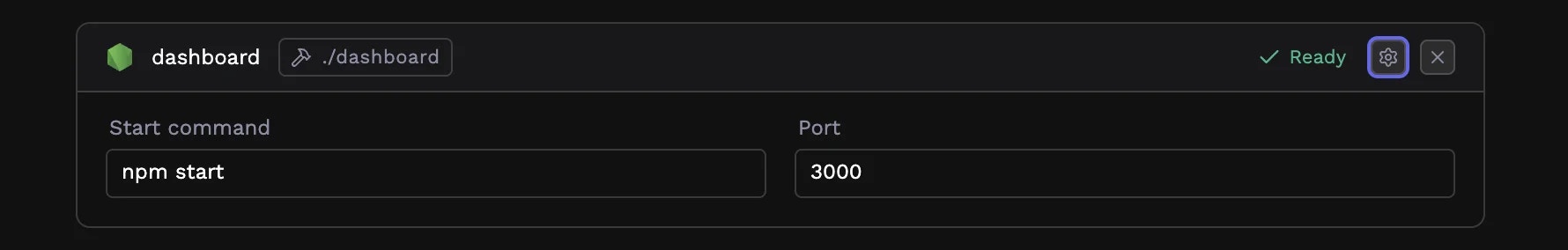 Settings button on application card