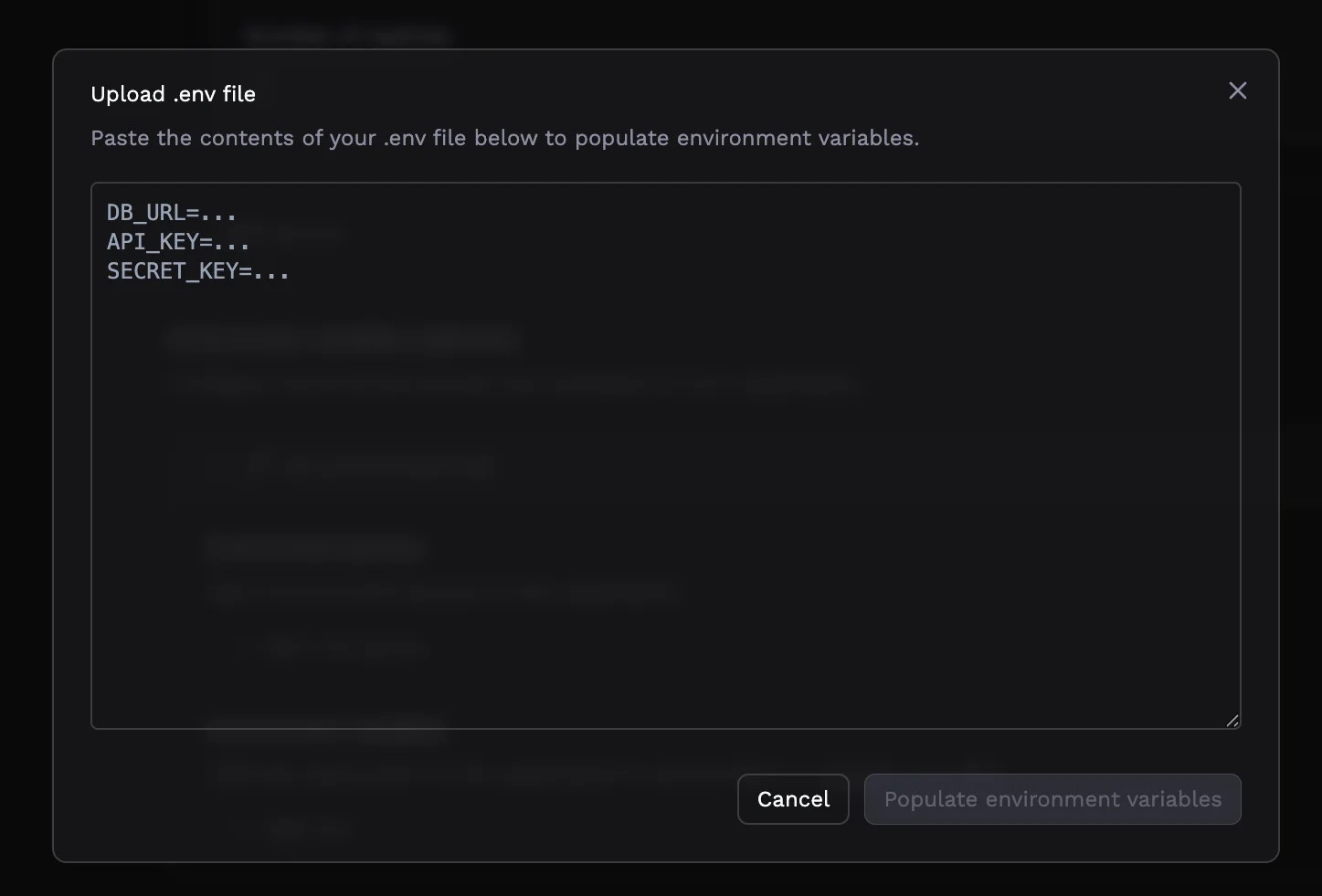.env file upload modal