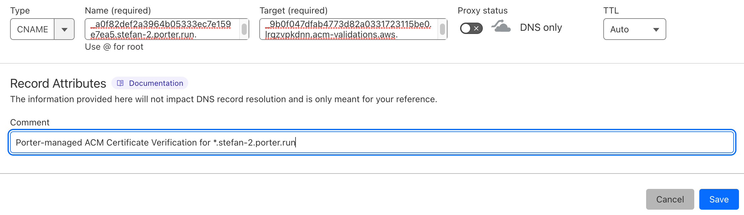 Completed DNS Validation Record