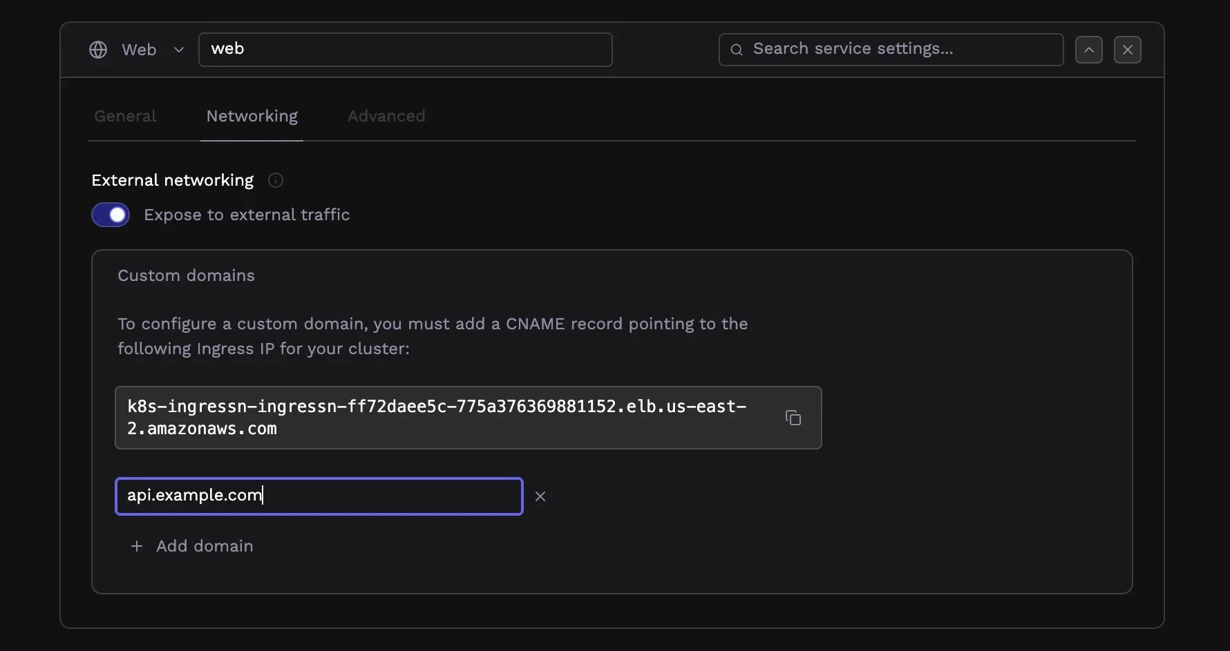 Custom domain configuration with DNS instructions