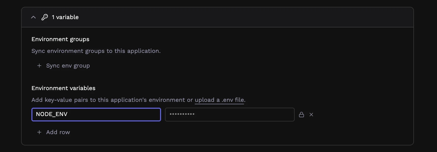 Environment variable editor with lock icons