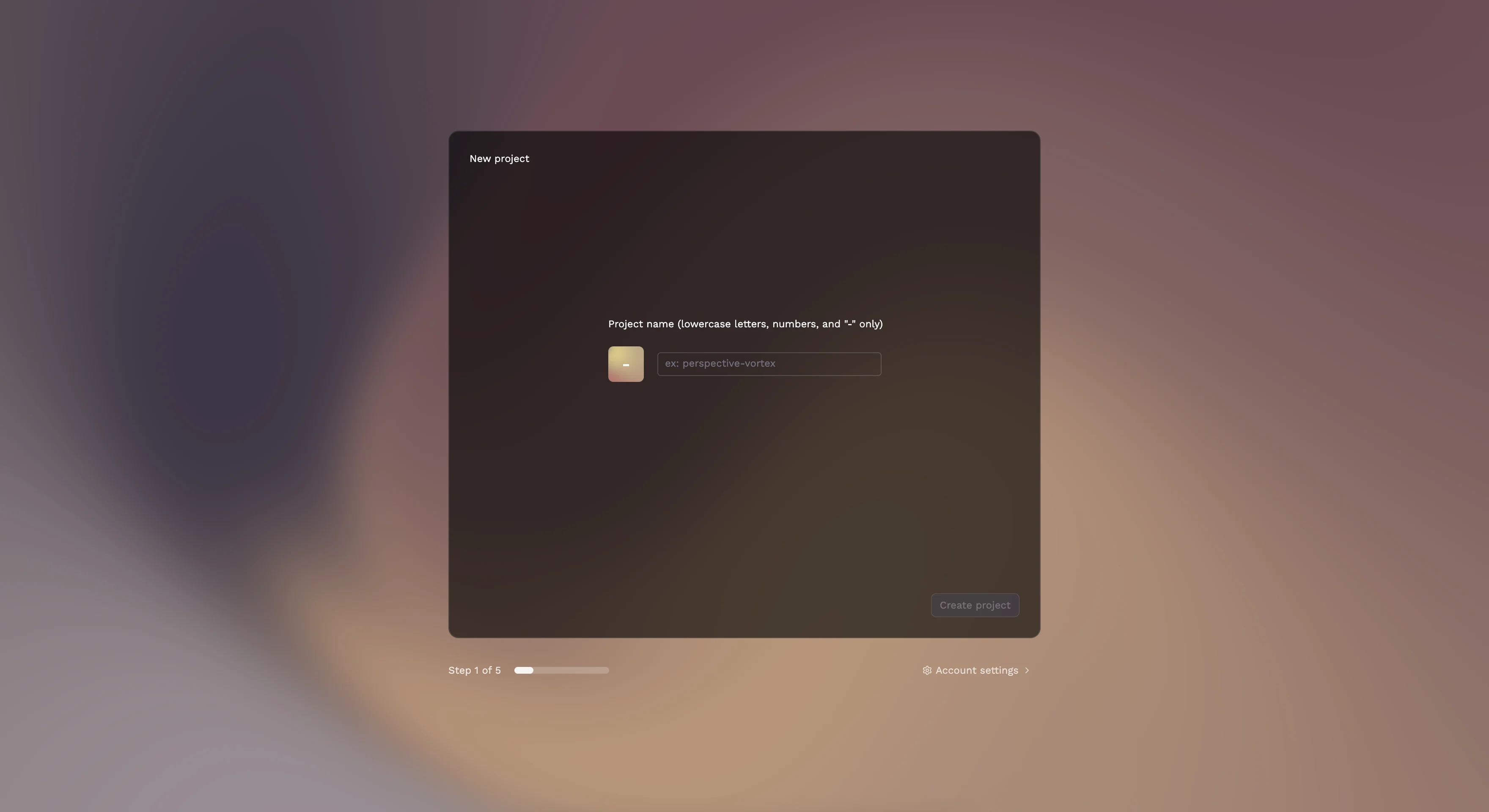 Create project screen