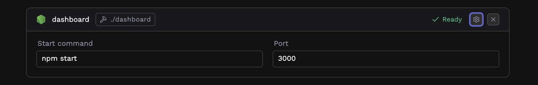 Settings button on application card