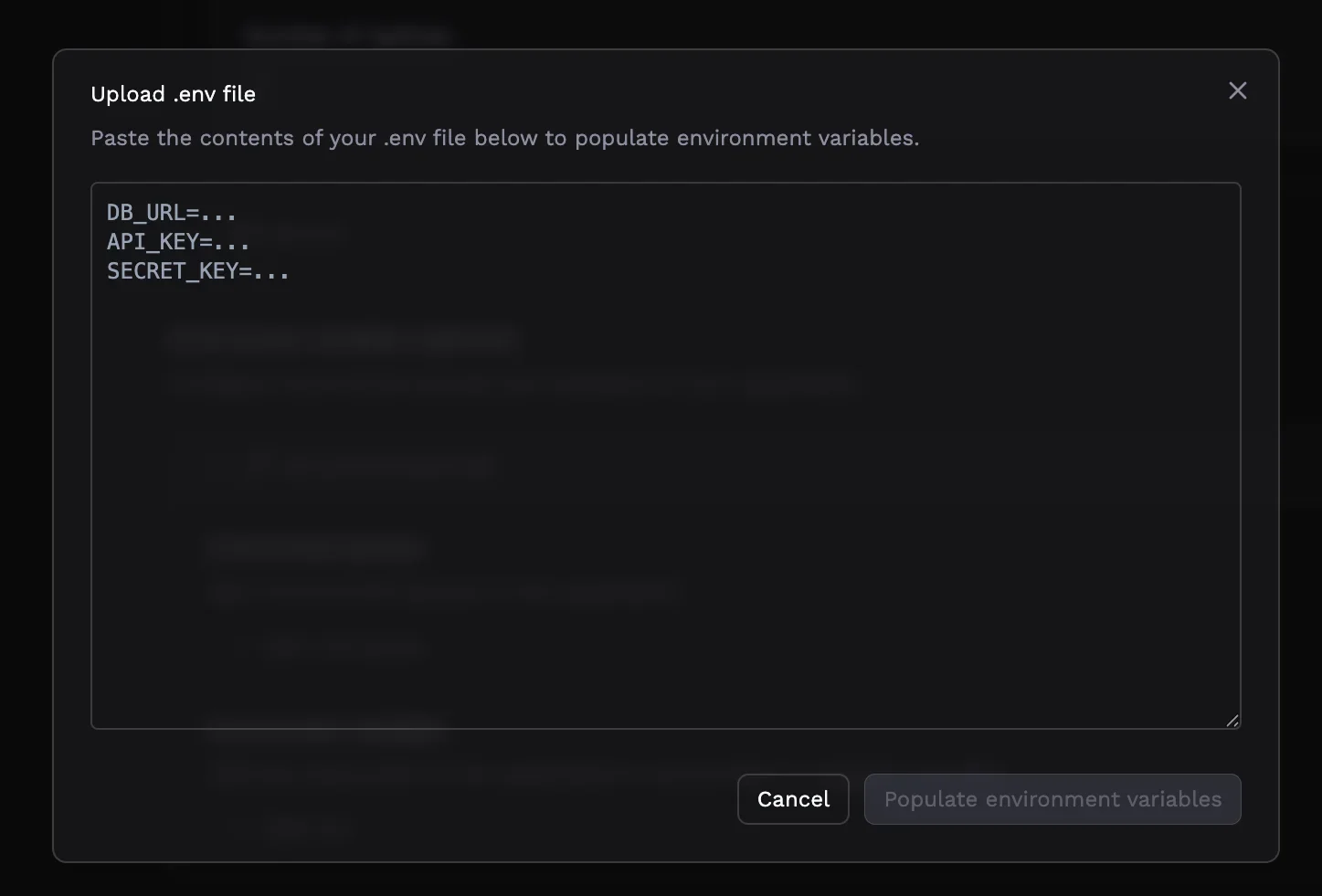 .env file upload modal