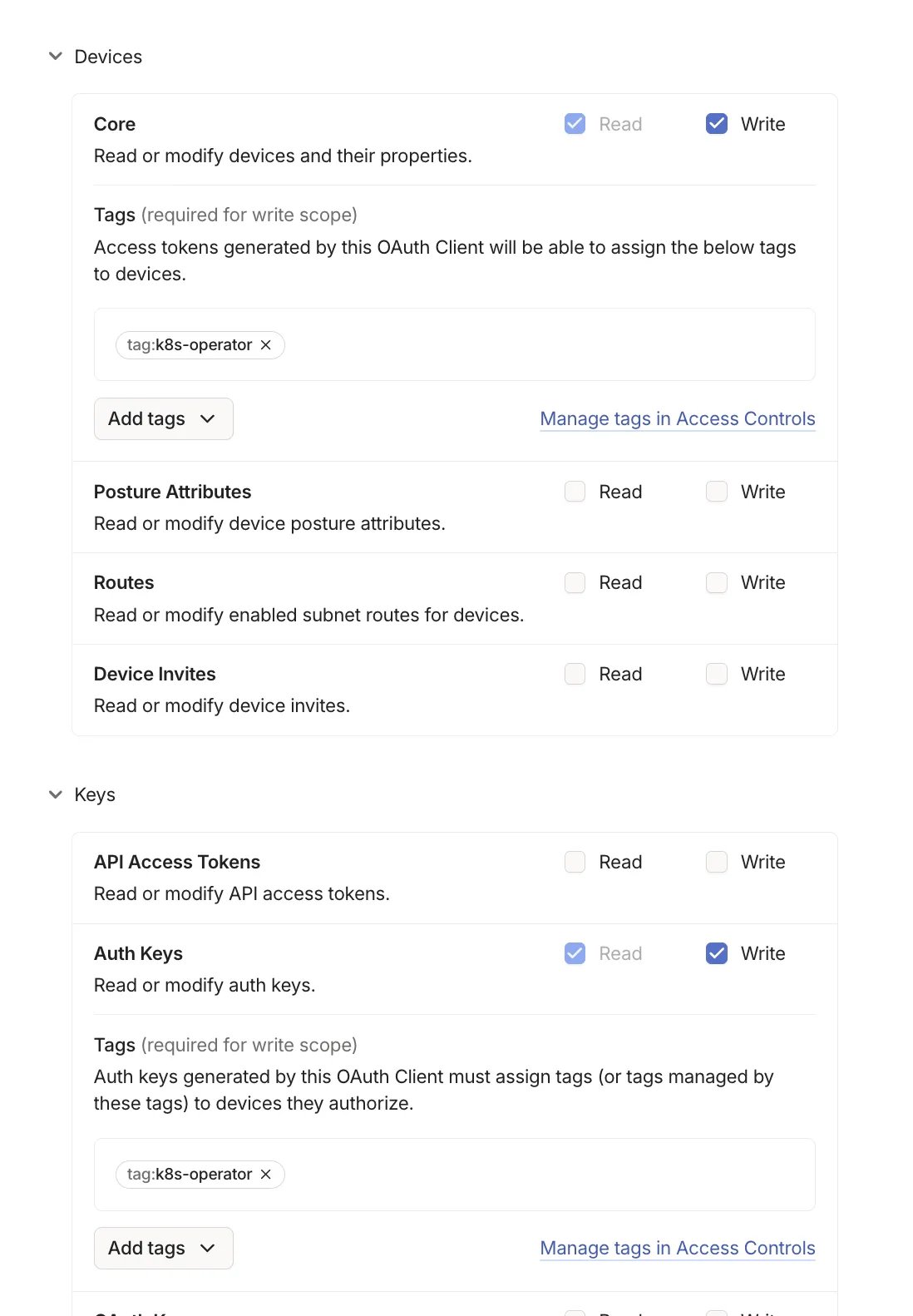 Tailscale OAuth Scopes