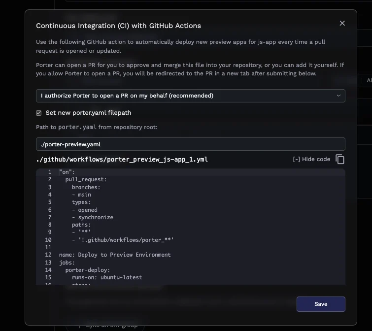Selecting Preview porter.yaml File