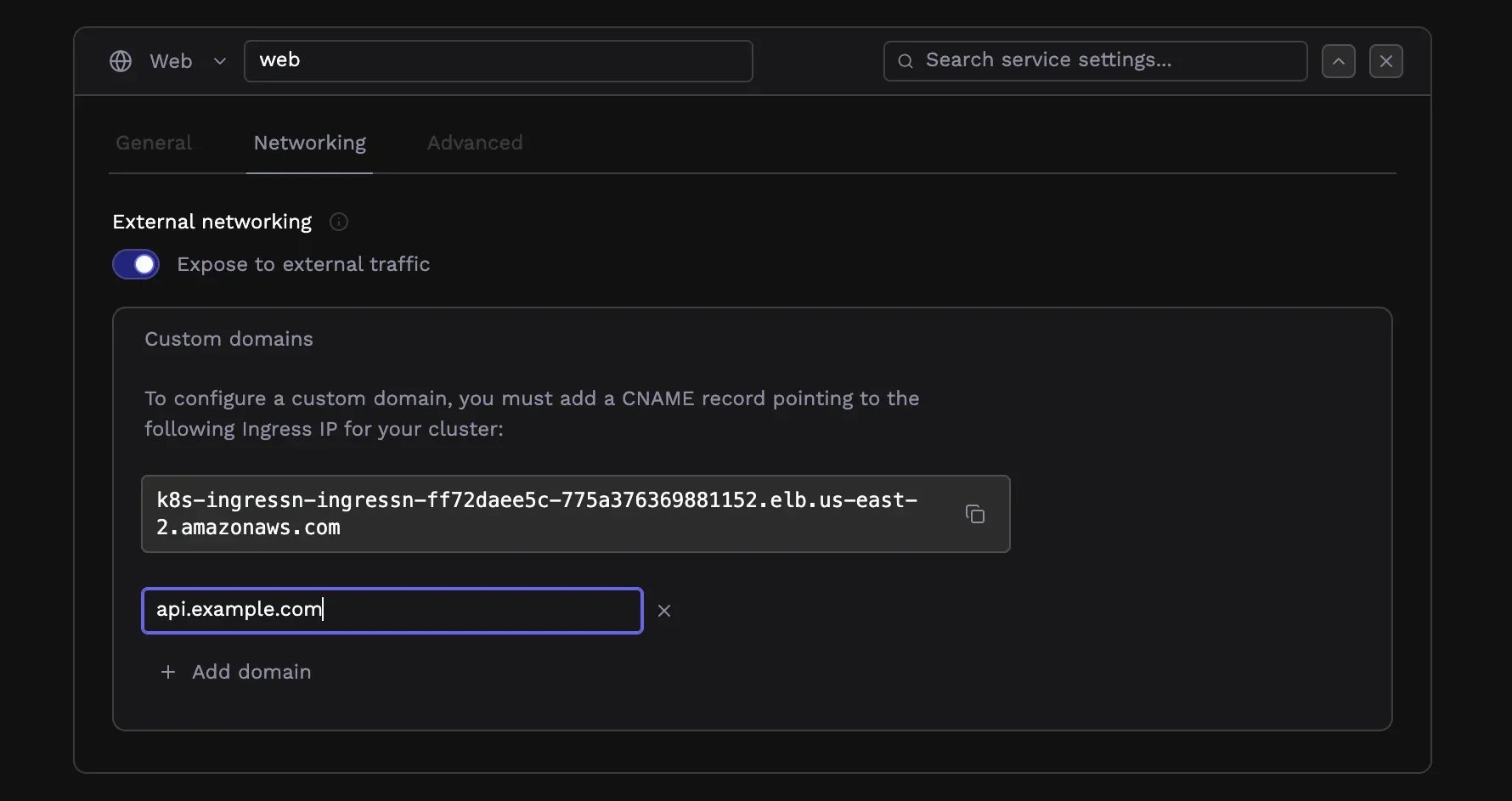 Custom domain configuration with DNS instructions