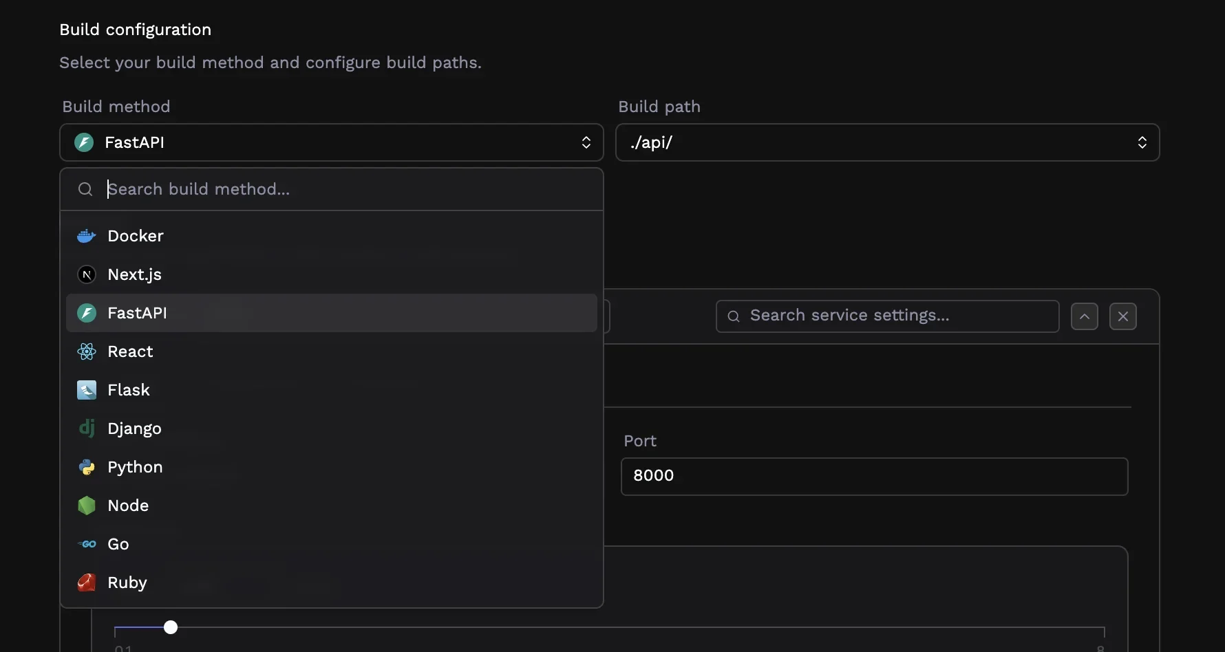 Build method selector