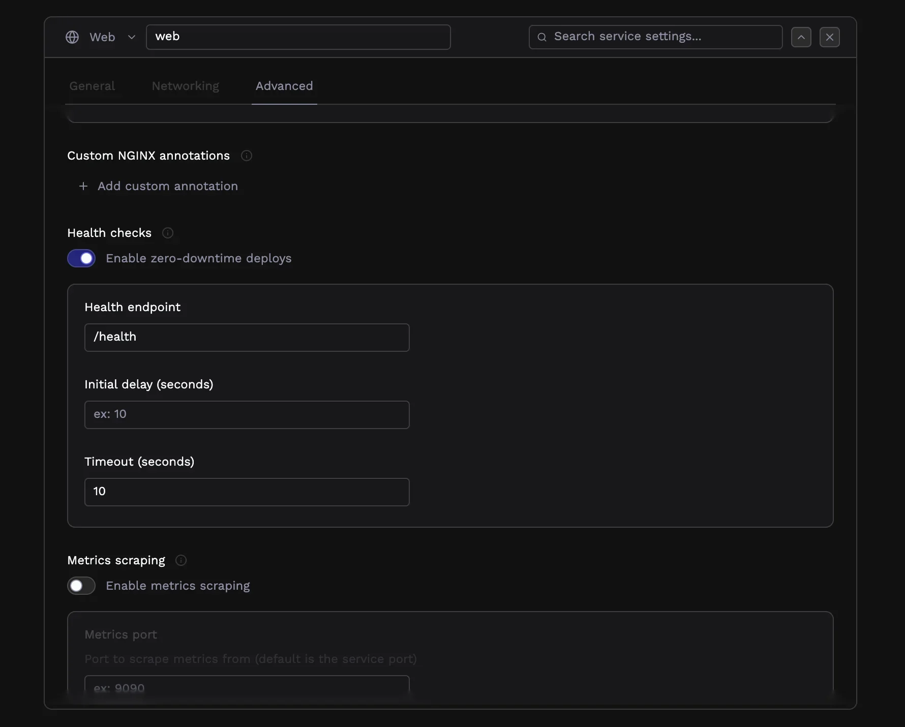 Health check configuration