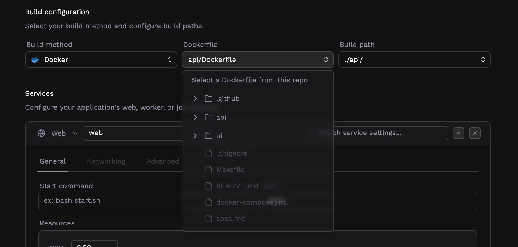 Dockerfile path selector