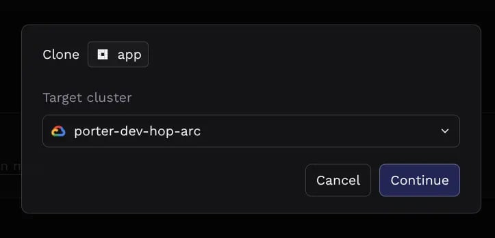 clone application cluster selection