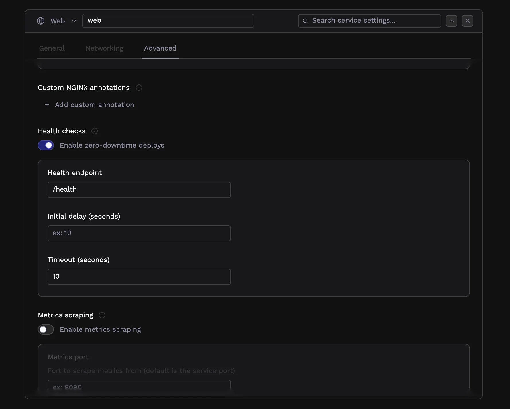 Health check configuration