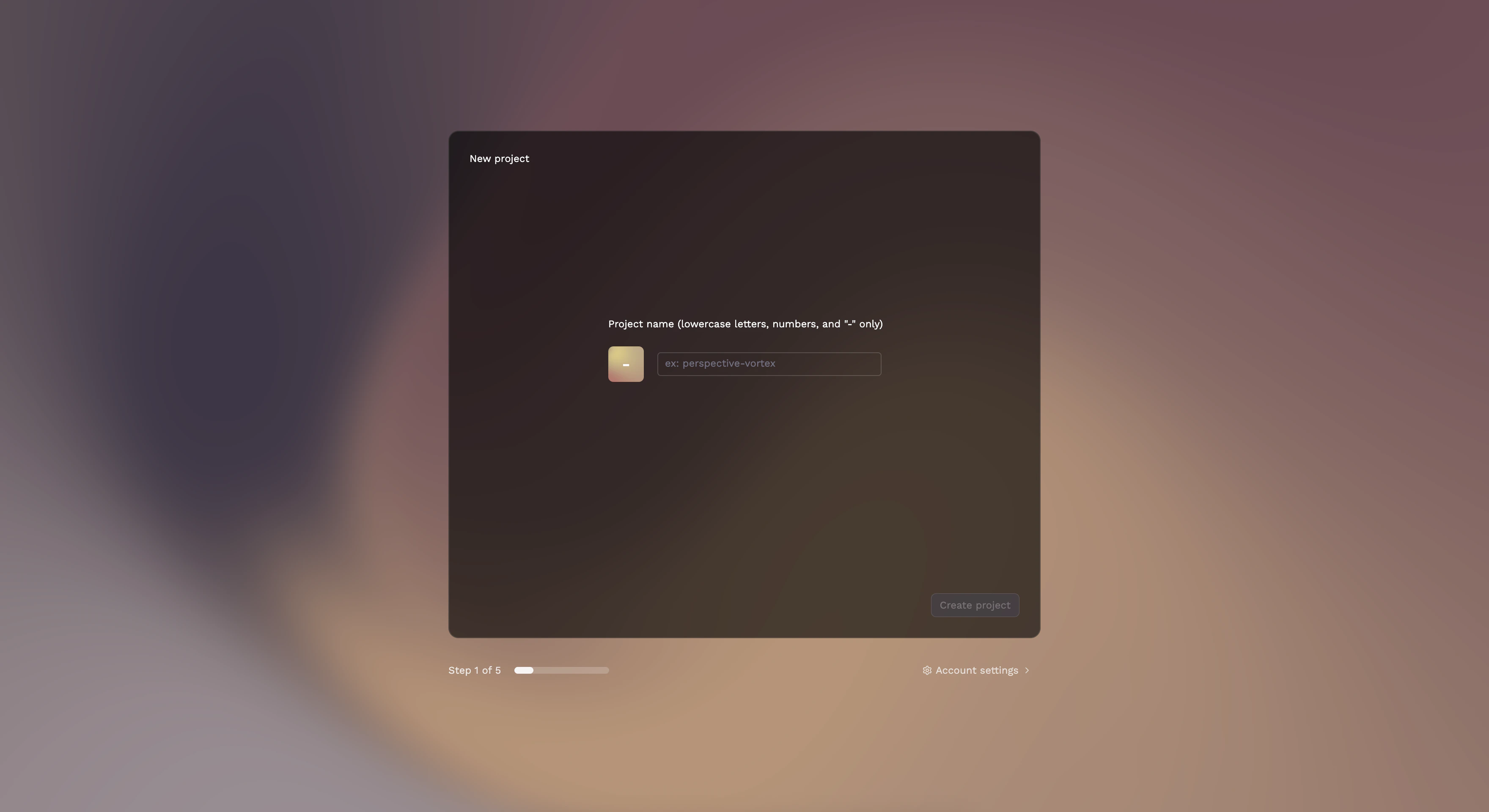 Create project screen