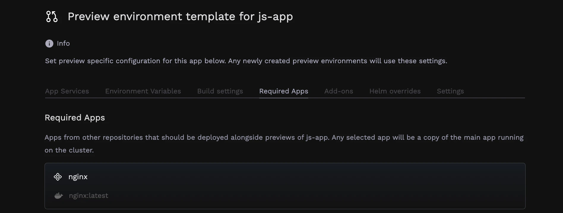 Configuring Template Required Applications
