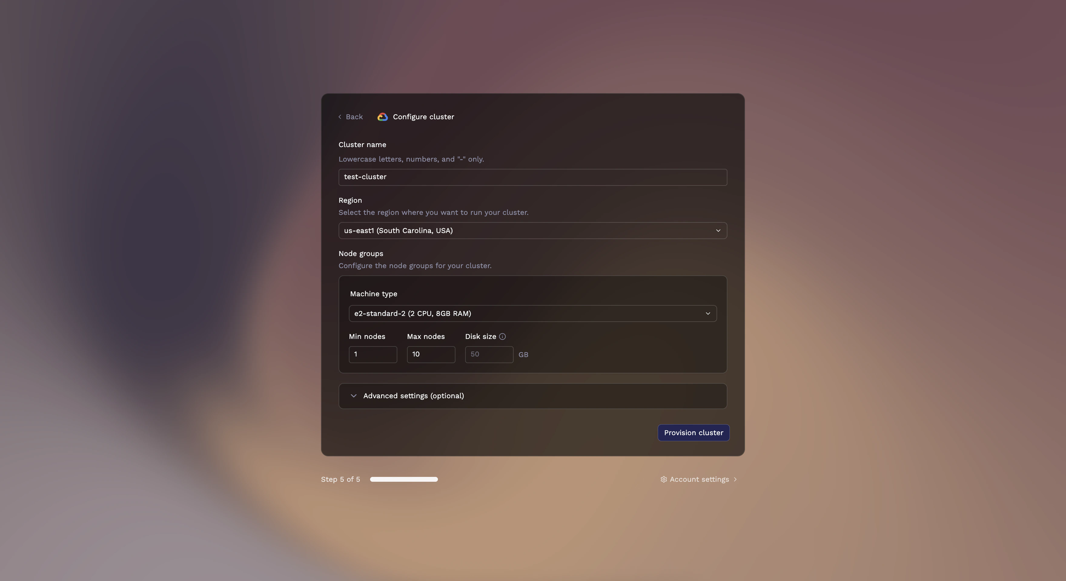 GCP cluster configuration