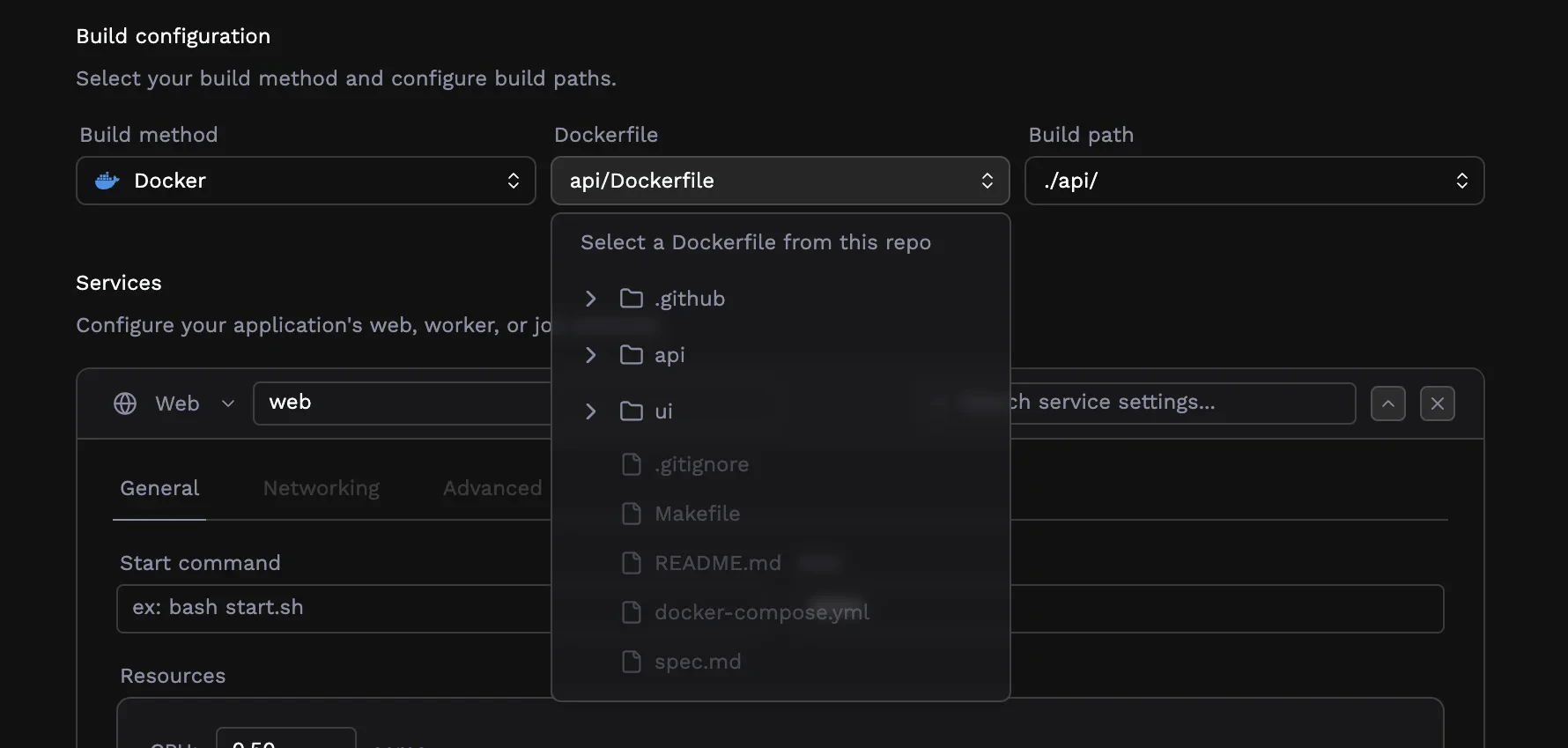 Dockerfile path selector