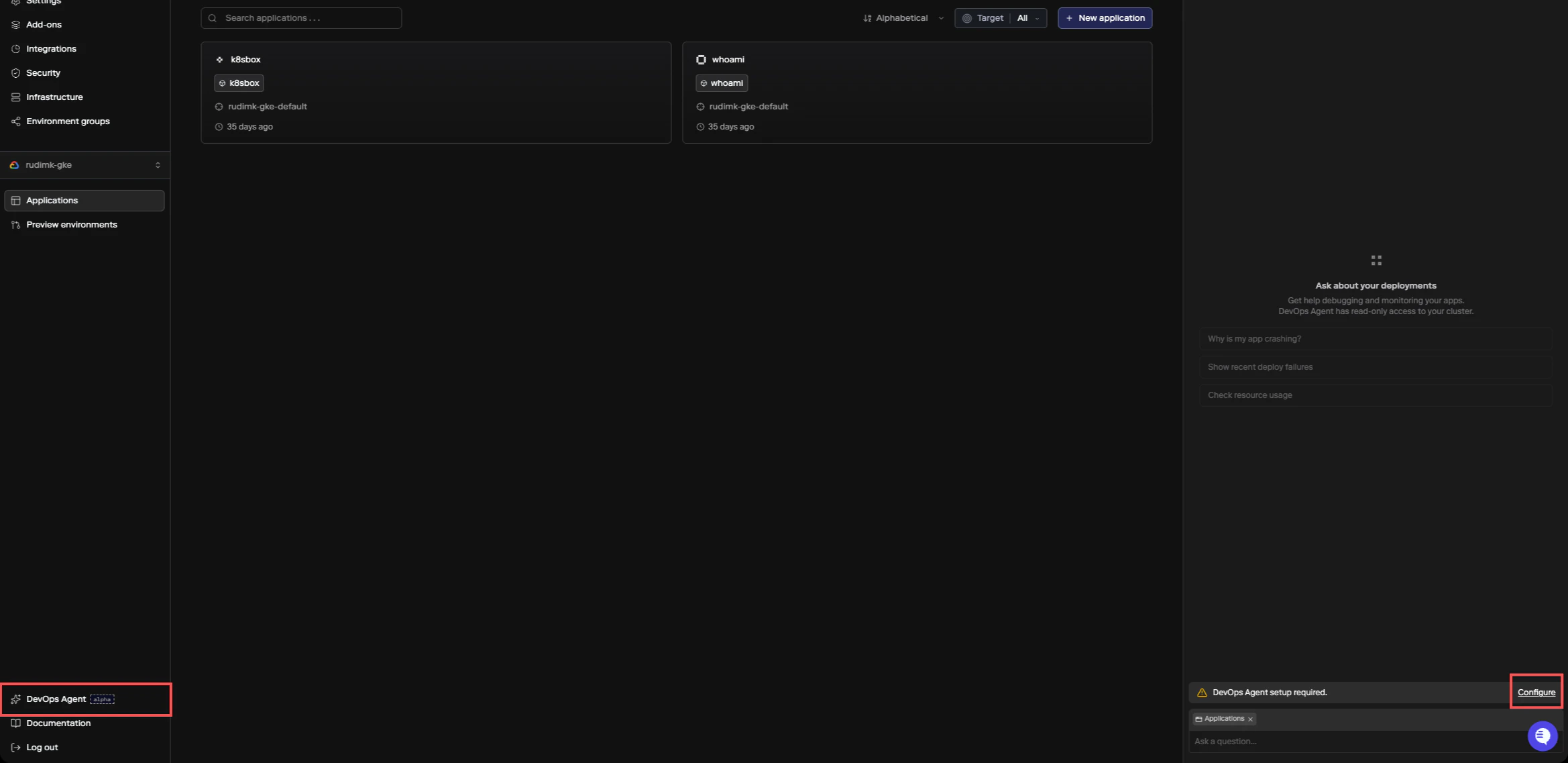 DevOps Agent setup prompt