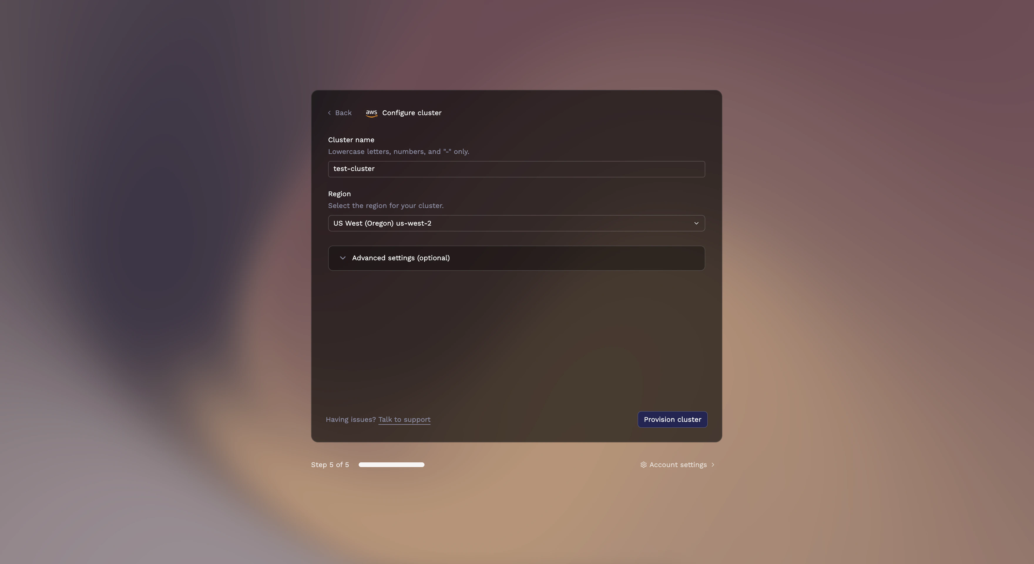 AWS cluster configuration