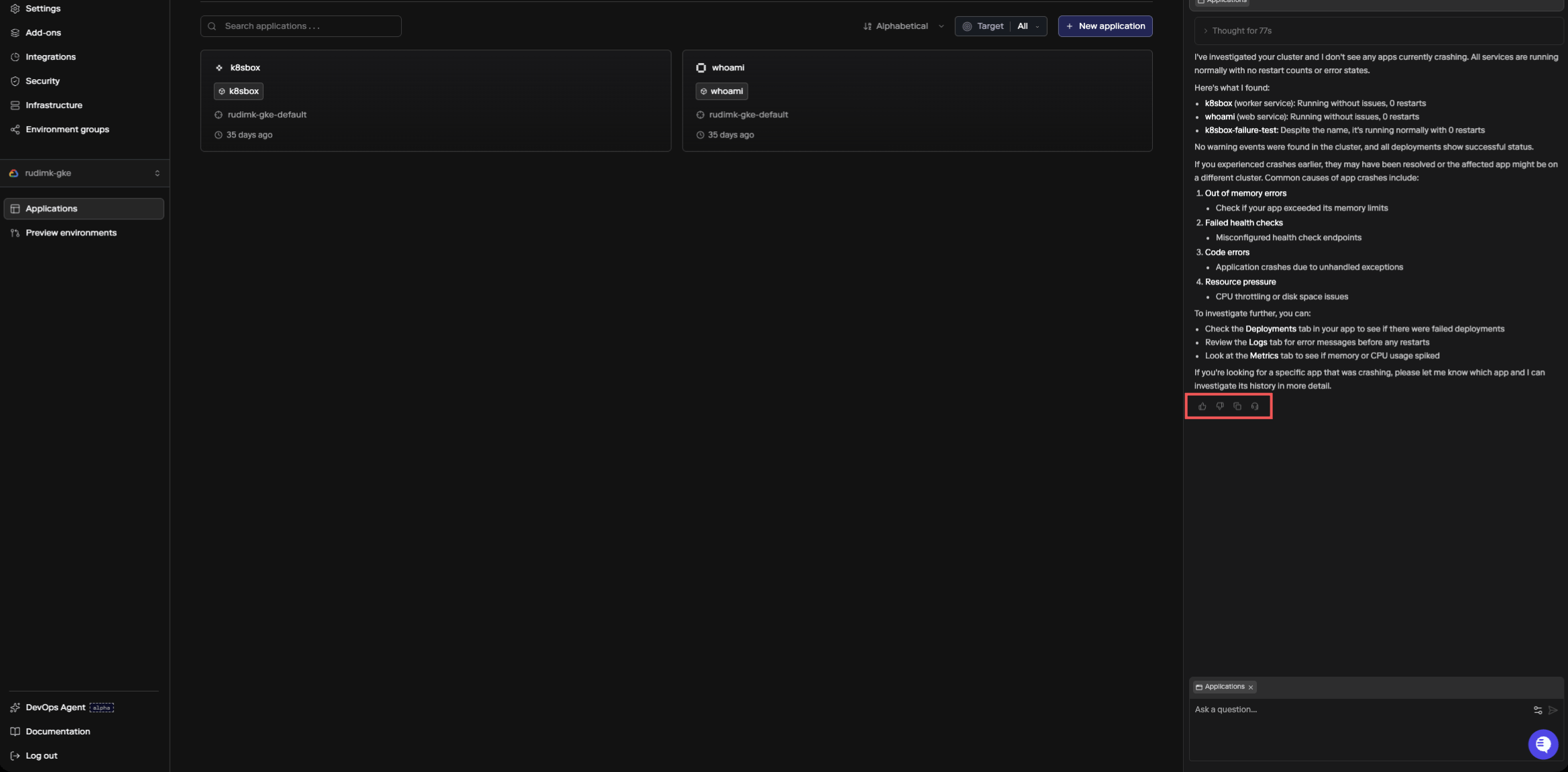 Response with feedback actions