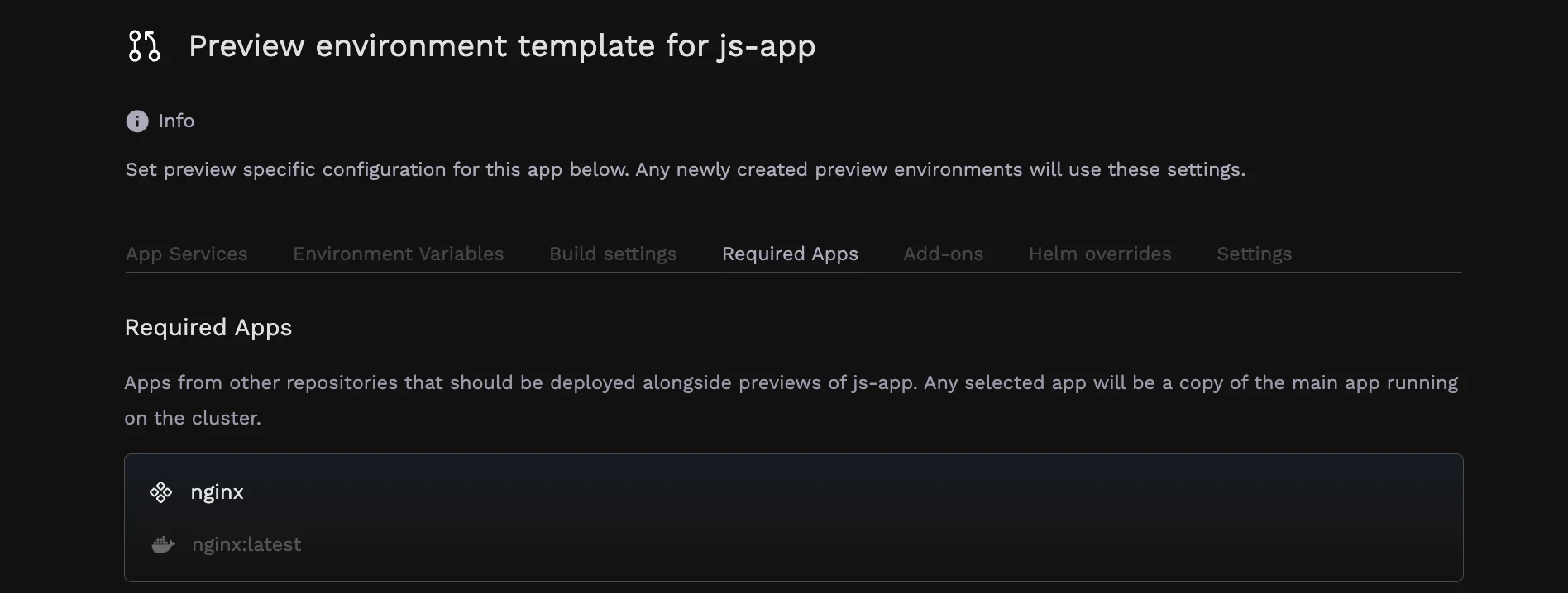 Configuring Template Required Applications