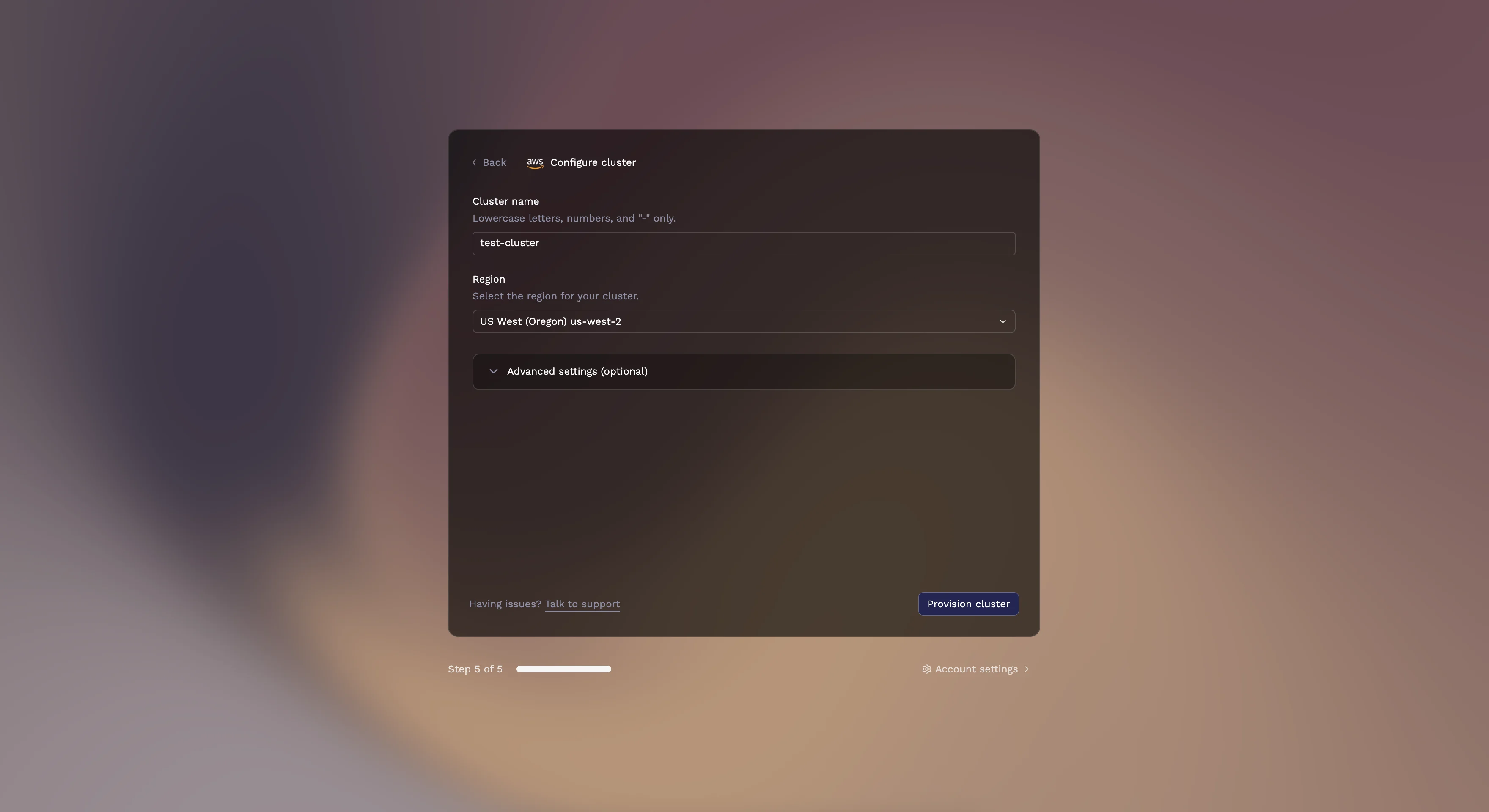 AWS cluster configuration