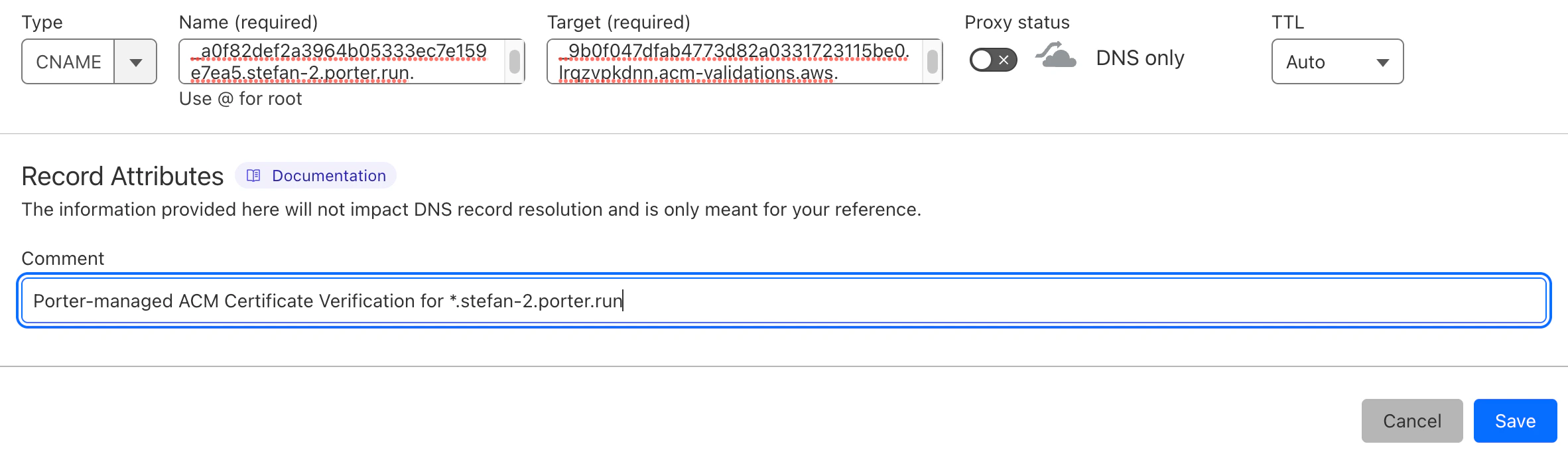 Completed DNS Validation Record