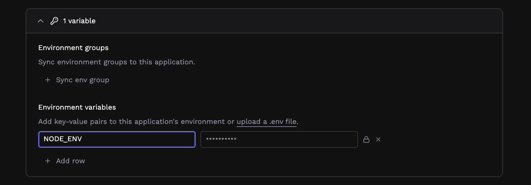 Environment variable editor with lock icons