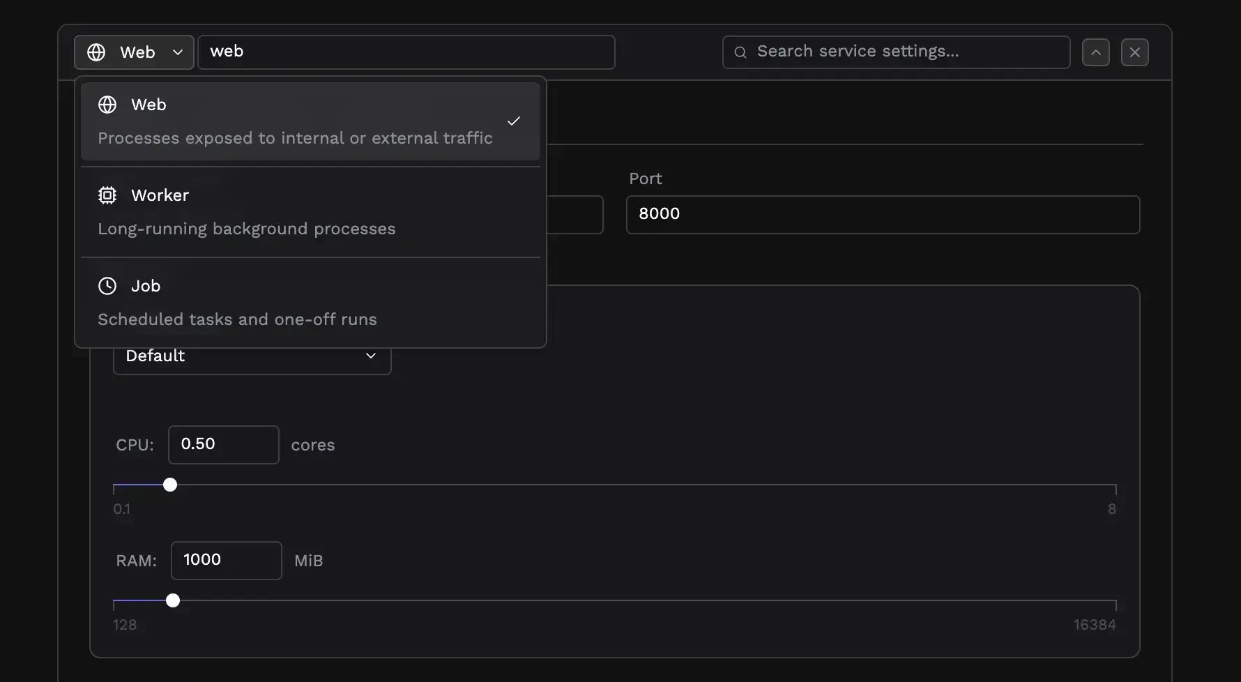 Service type selector