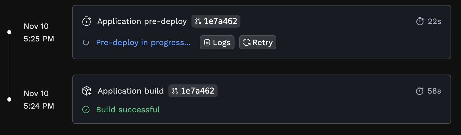 Predeploy activity feed