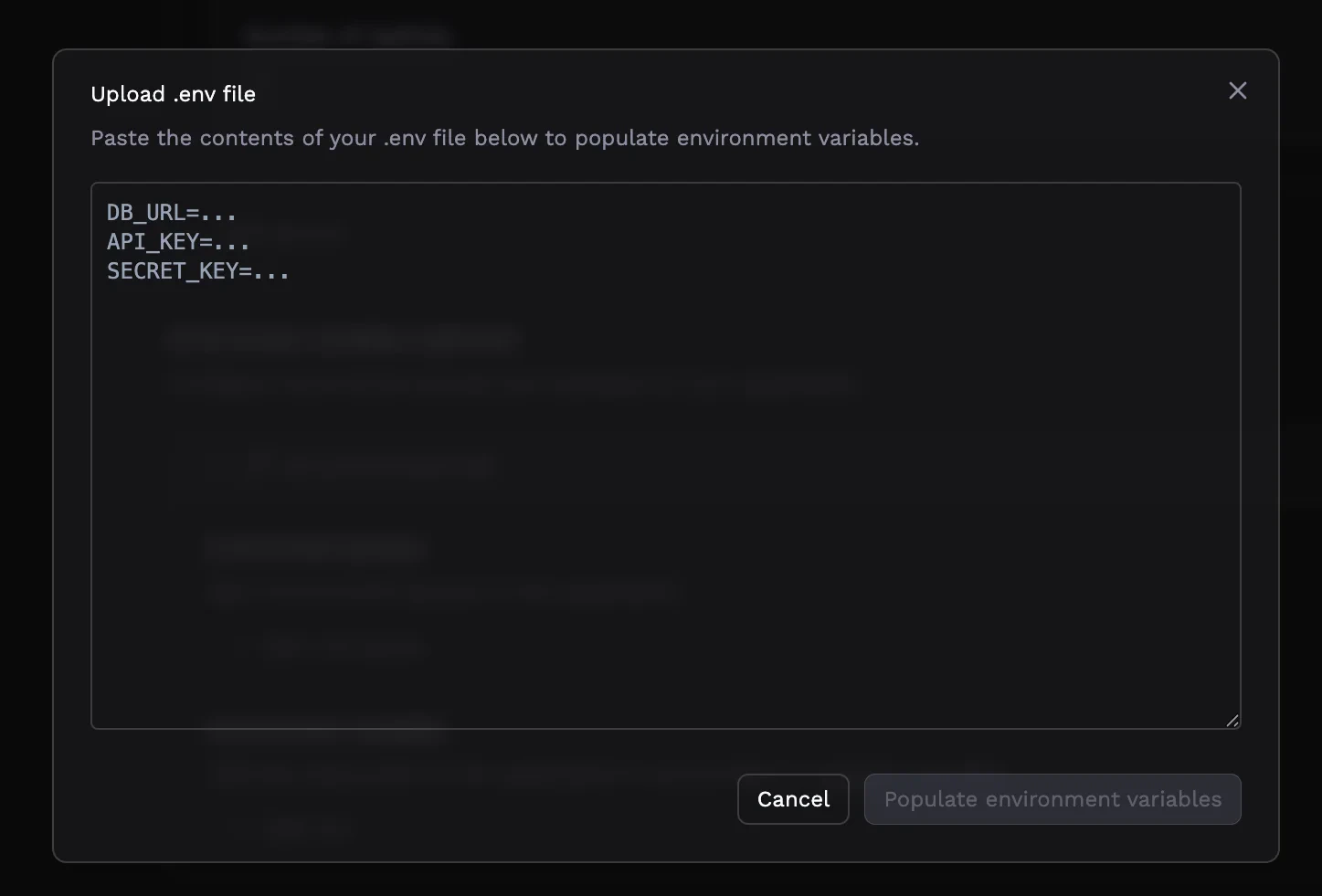 .env file upload modal
