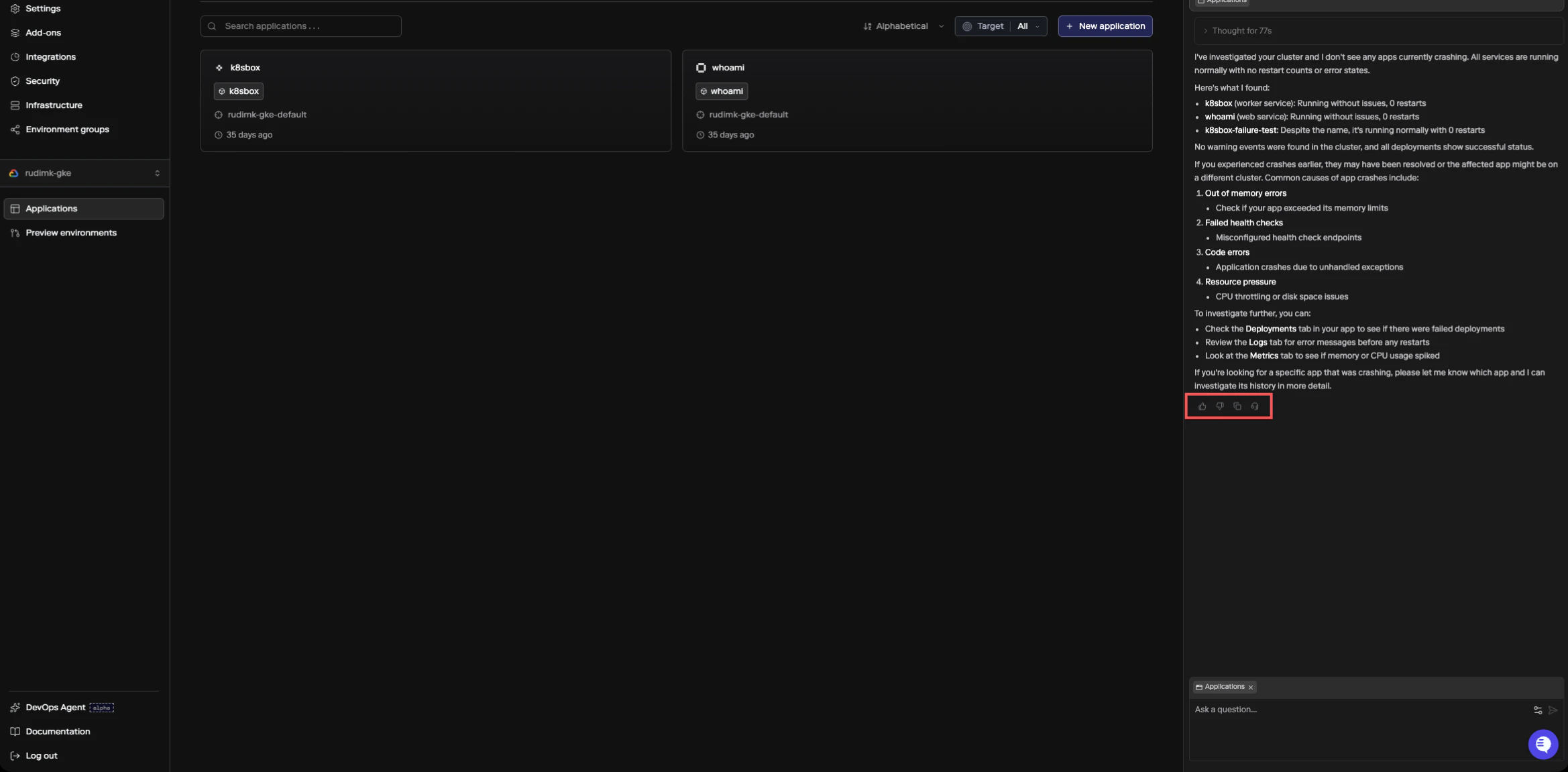 Response with feedback actions