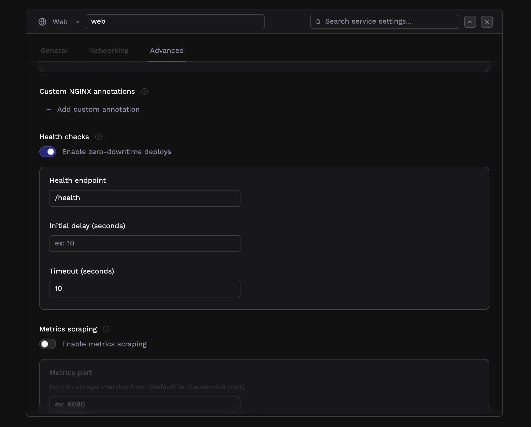 Health check configuration
