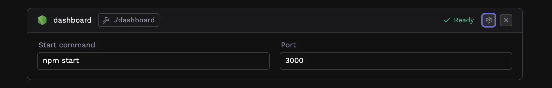 Settings button on application card