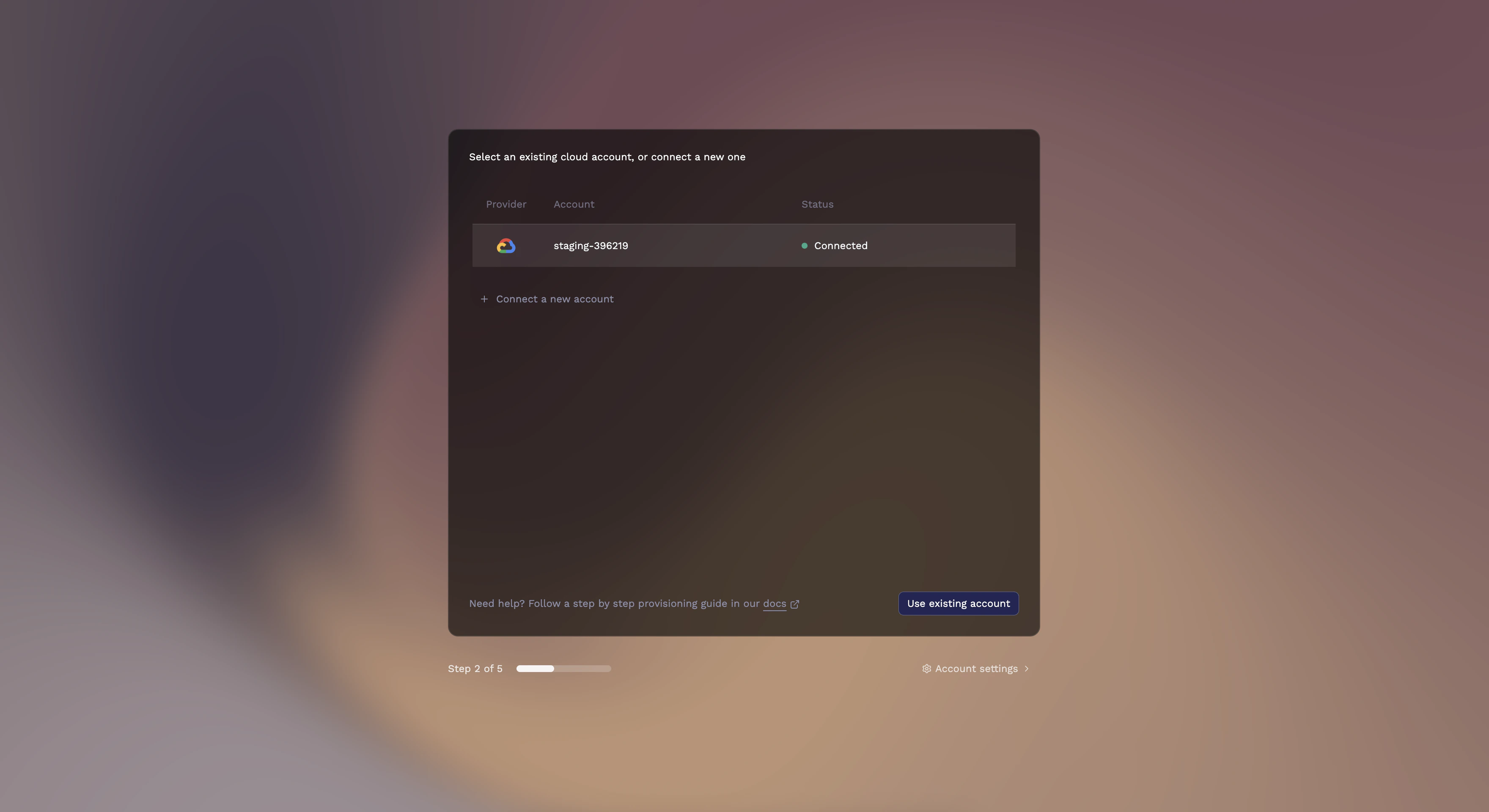 Existing cloud accounts