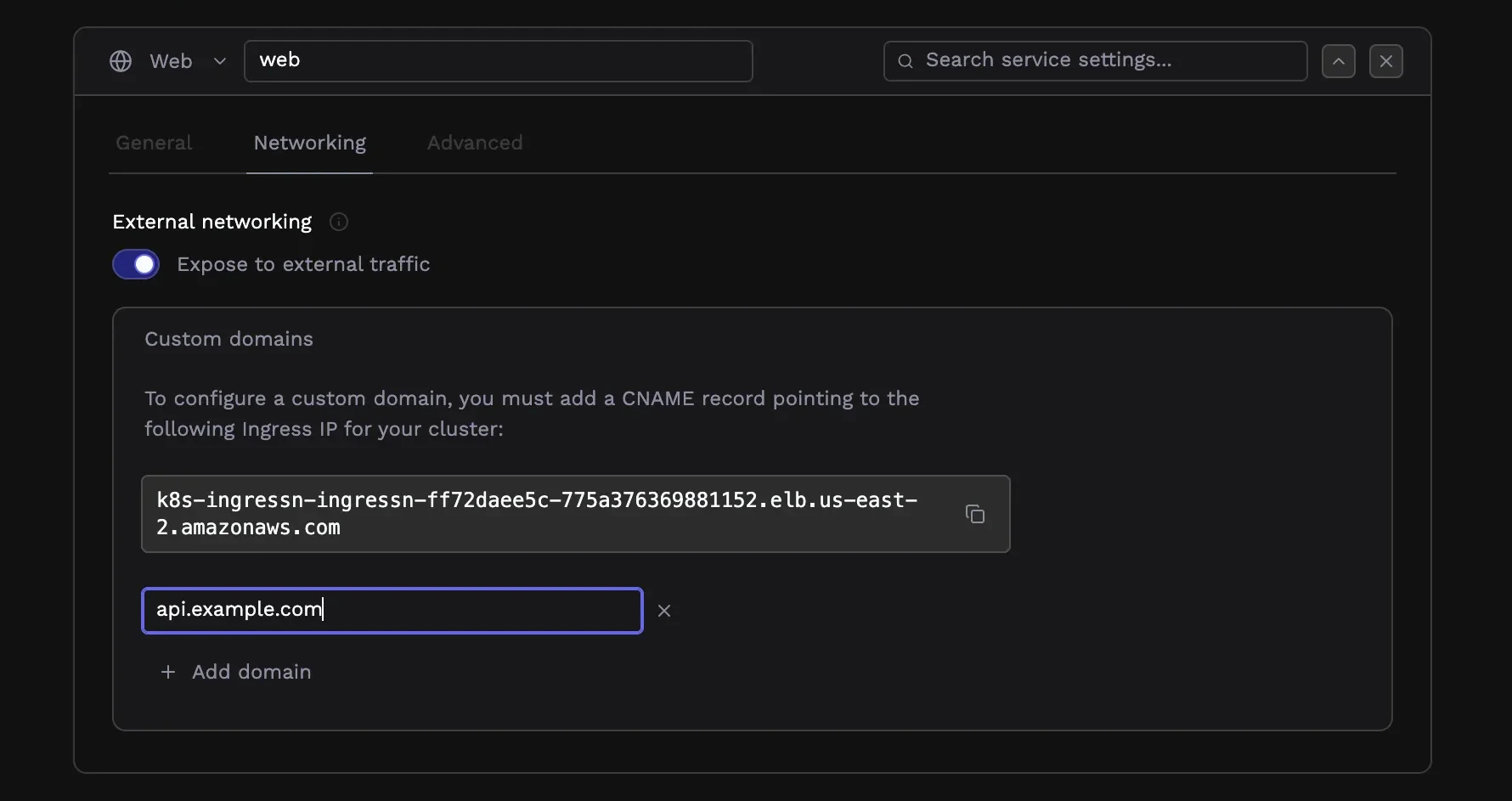 Custom domain configuration with DNS instructions