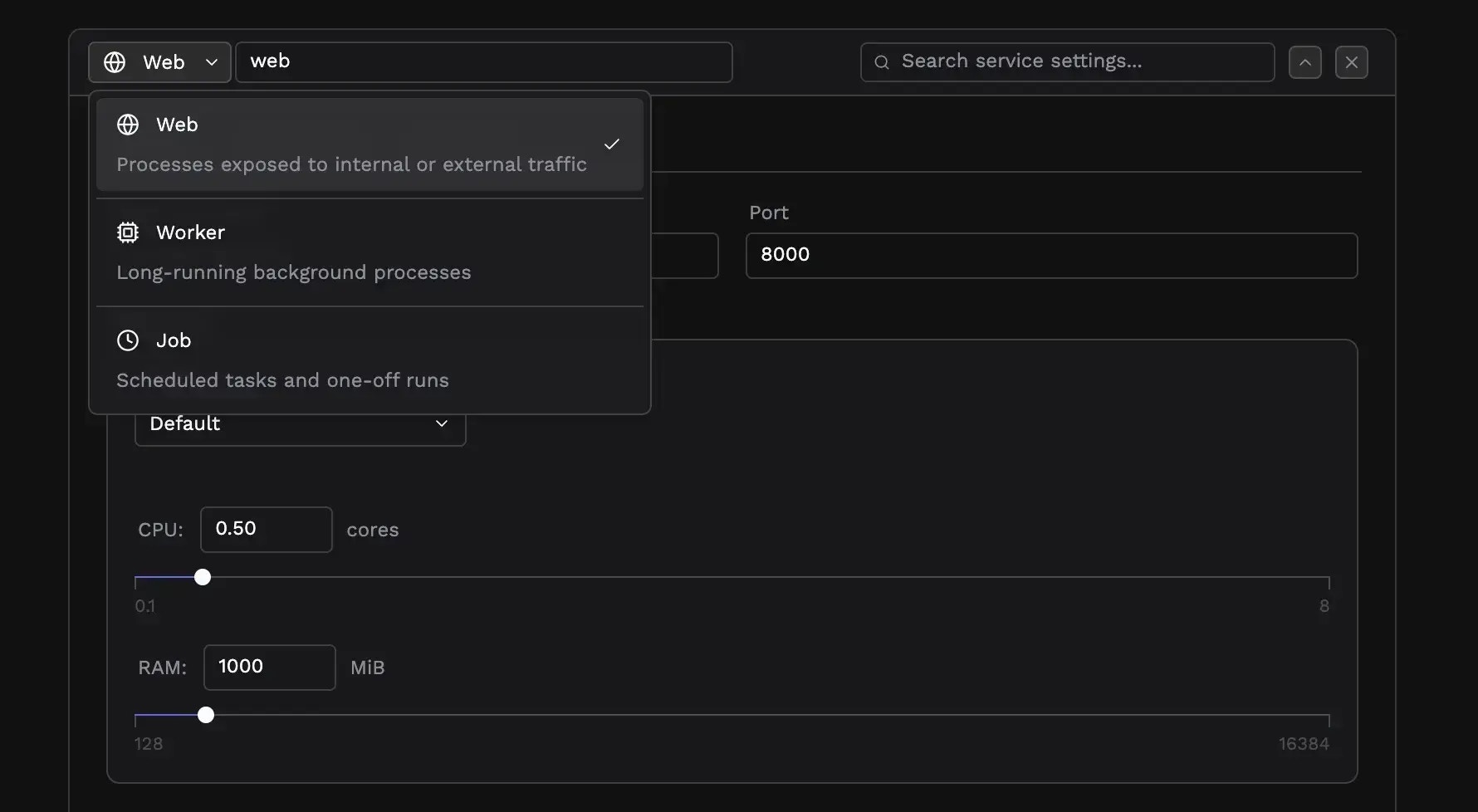 Service type selector