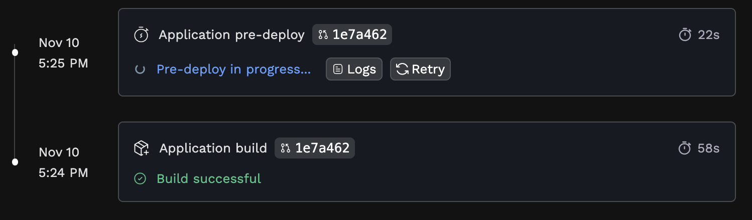Predeploy activity feed