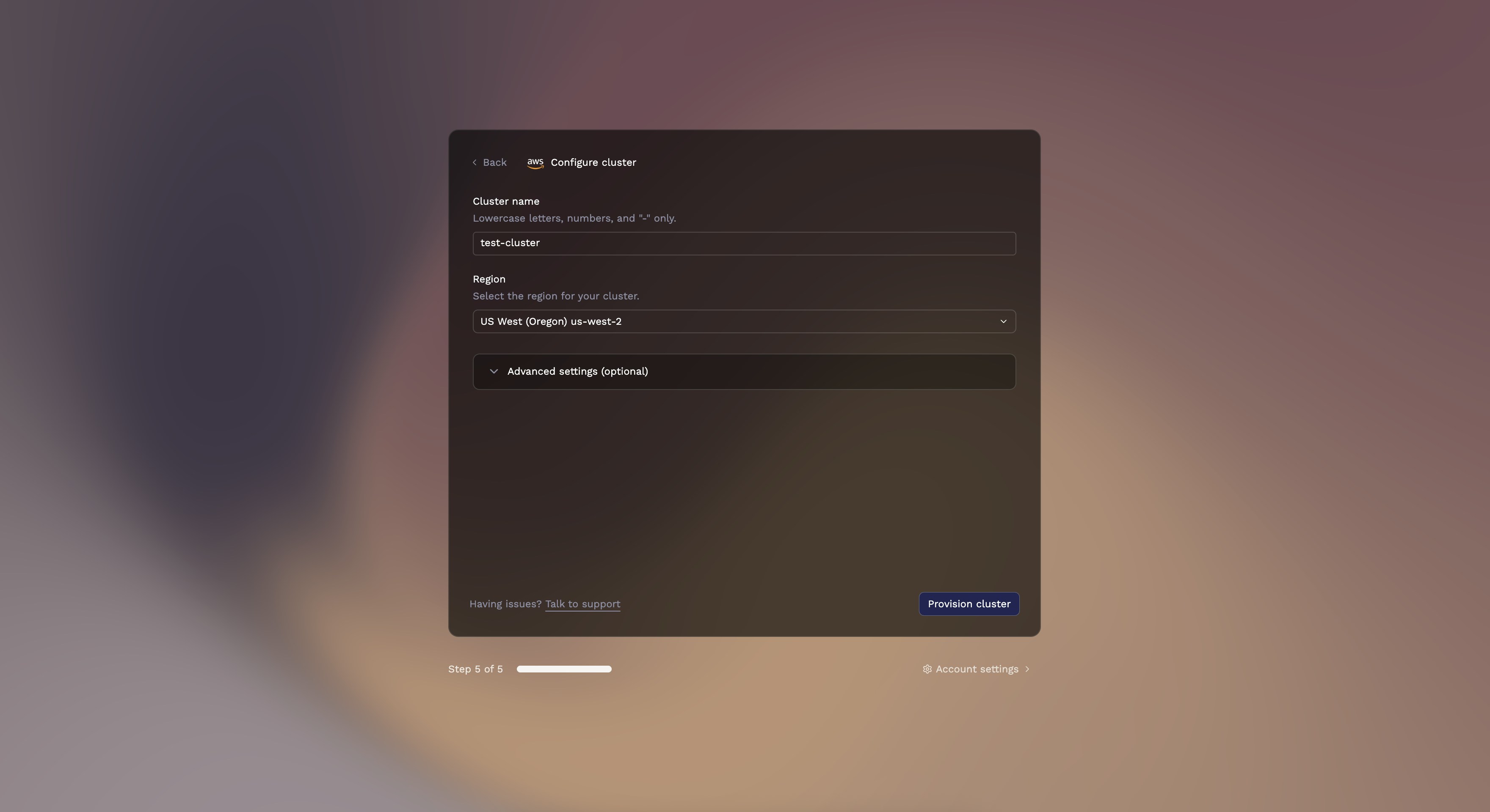 AWS cluster configuration
