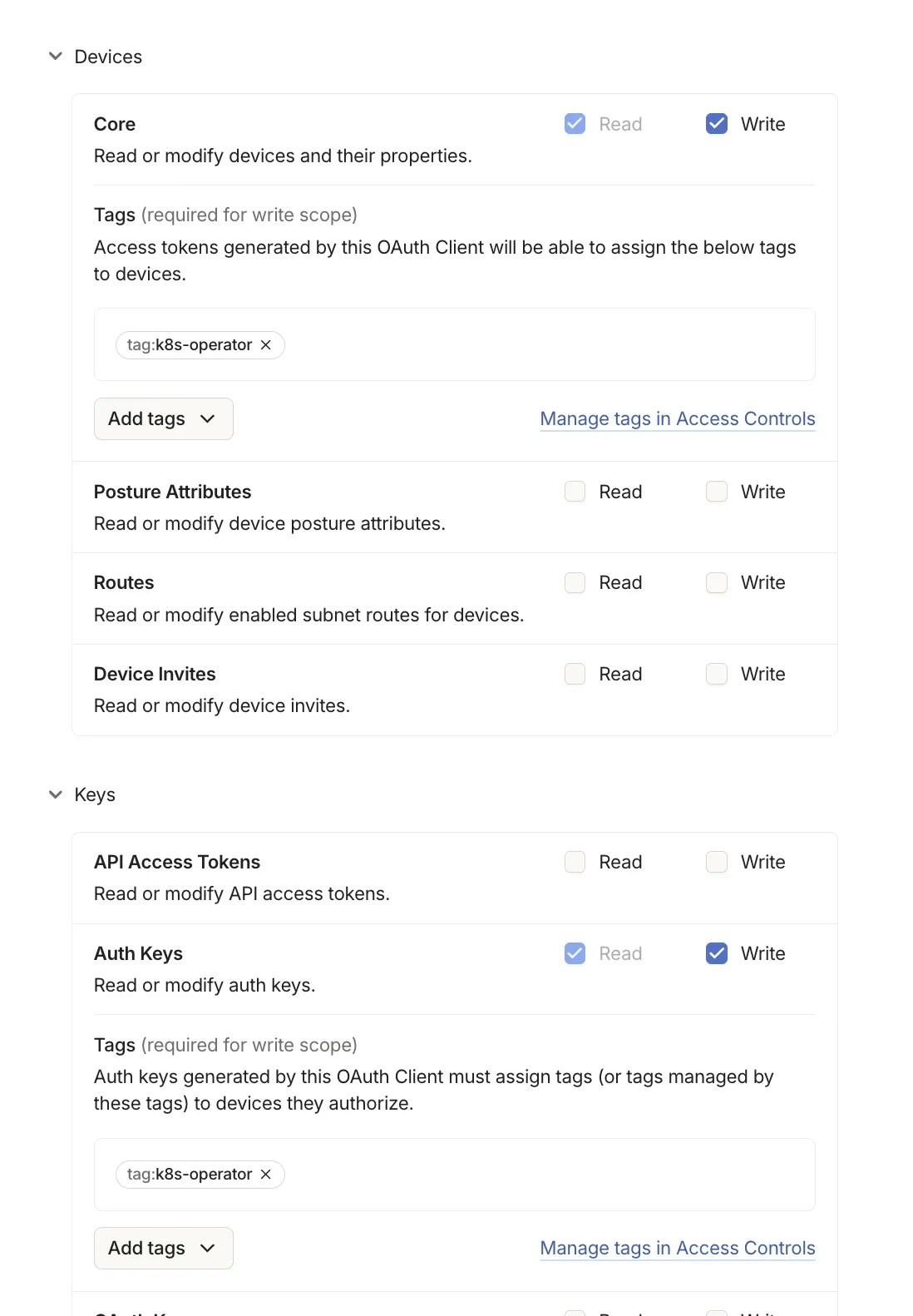 Tailscale OAuth Scopes