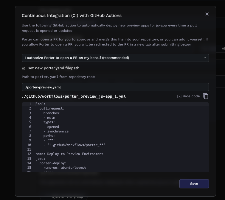 Selecting Preview porter.yaml File