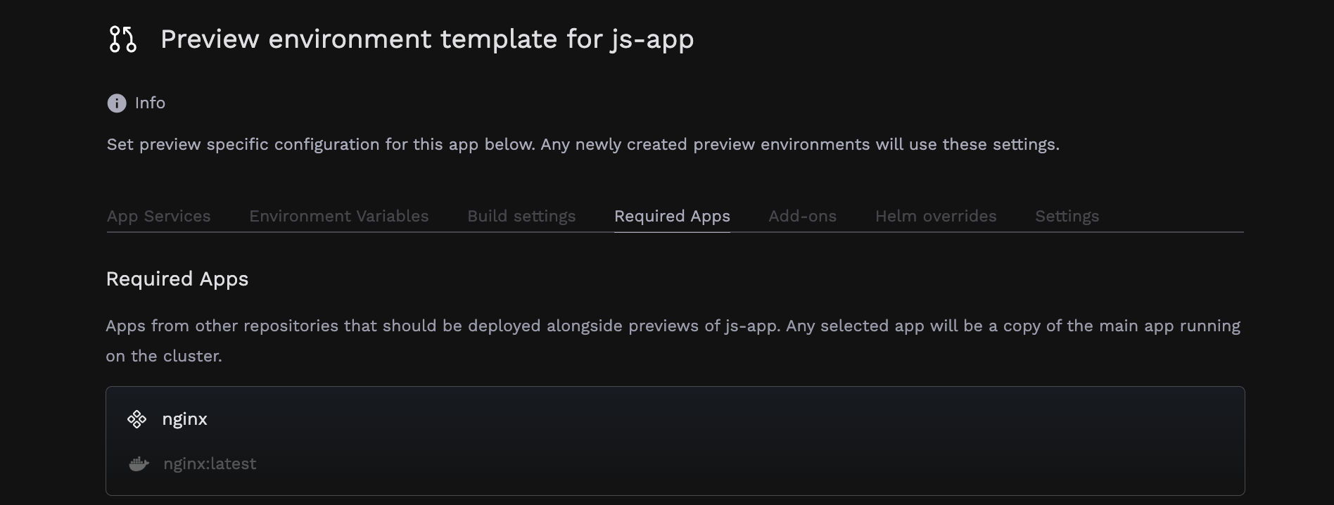 Configuring Template Required Applications